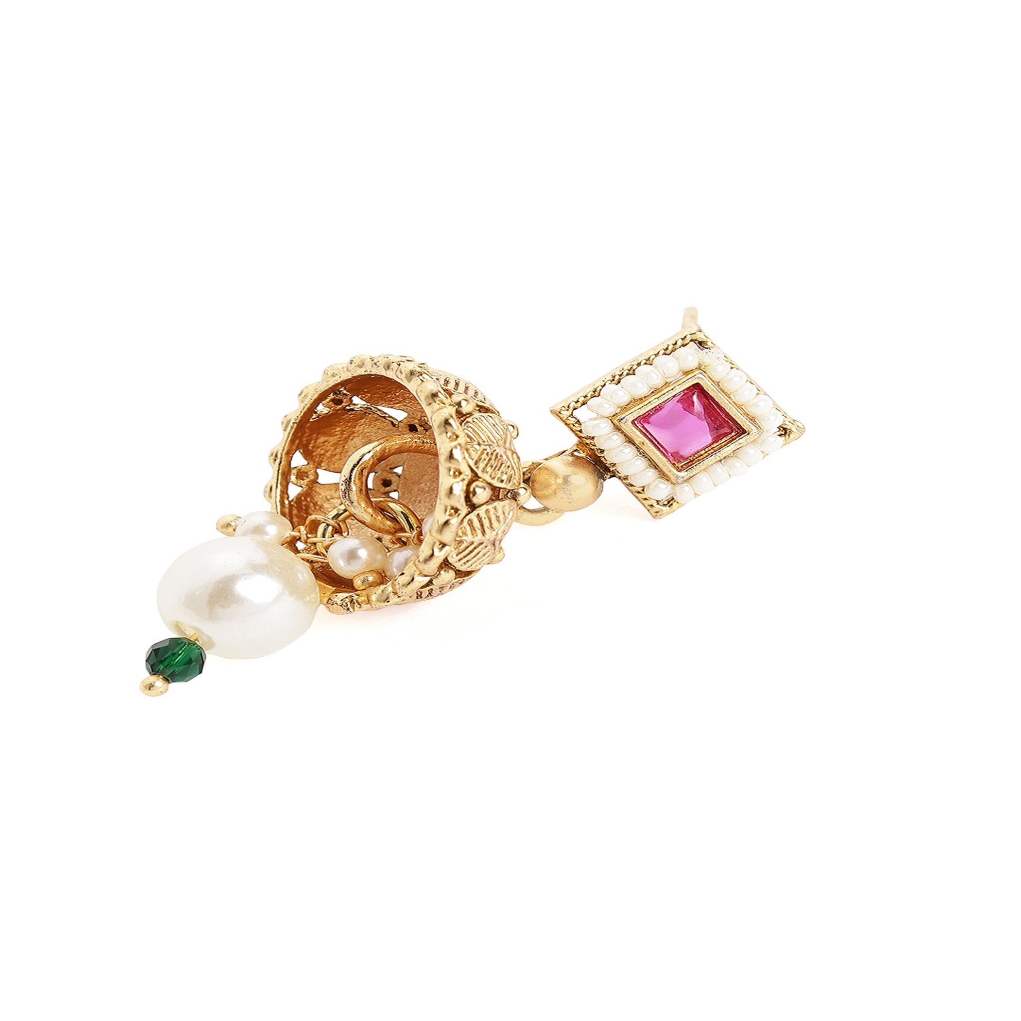 Gold Plated Antique Ruby Green Enamelled Necklace Set