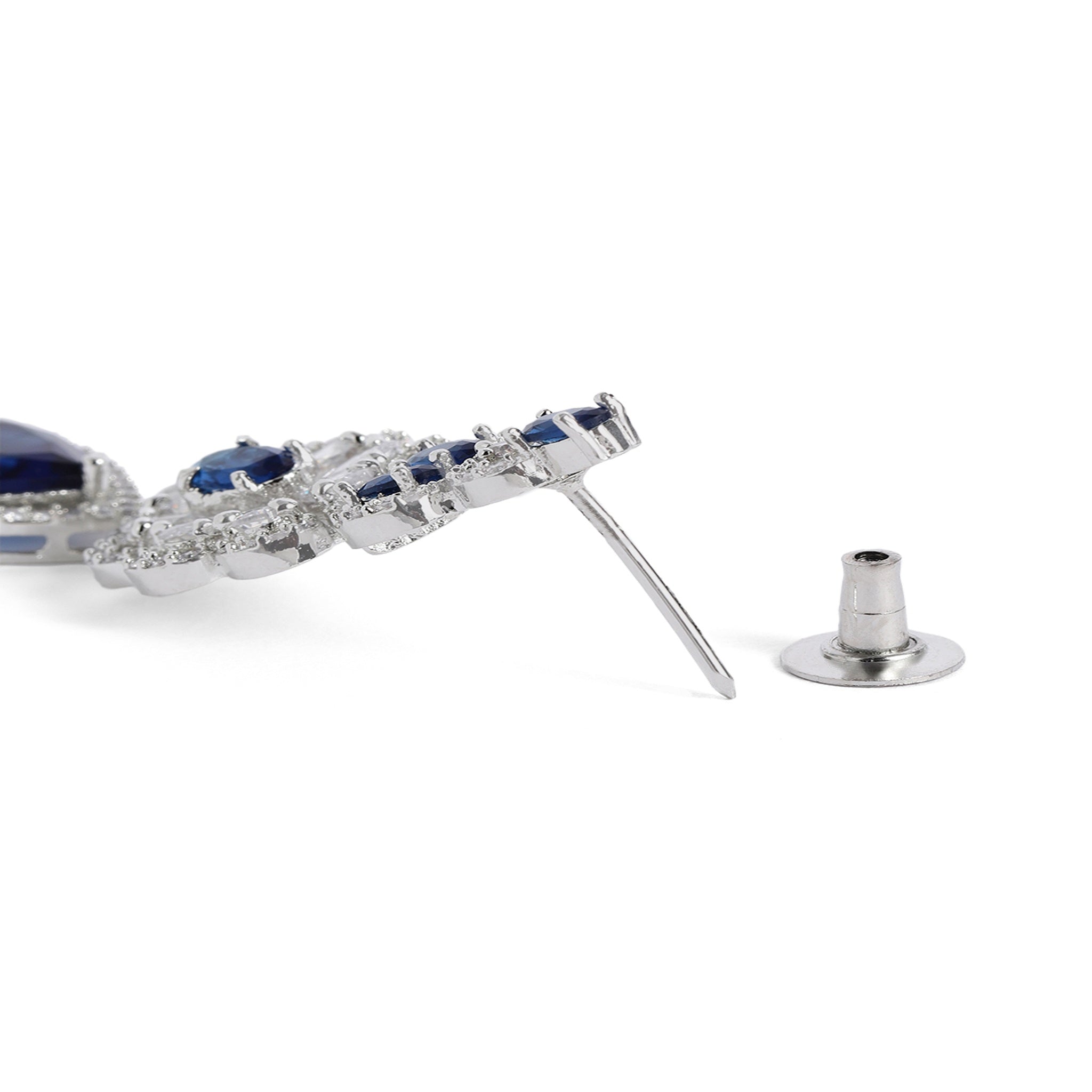 Rhodium-Plated Silver-Toned & Blue AD-Studded Jewellery Set