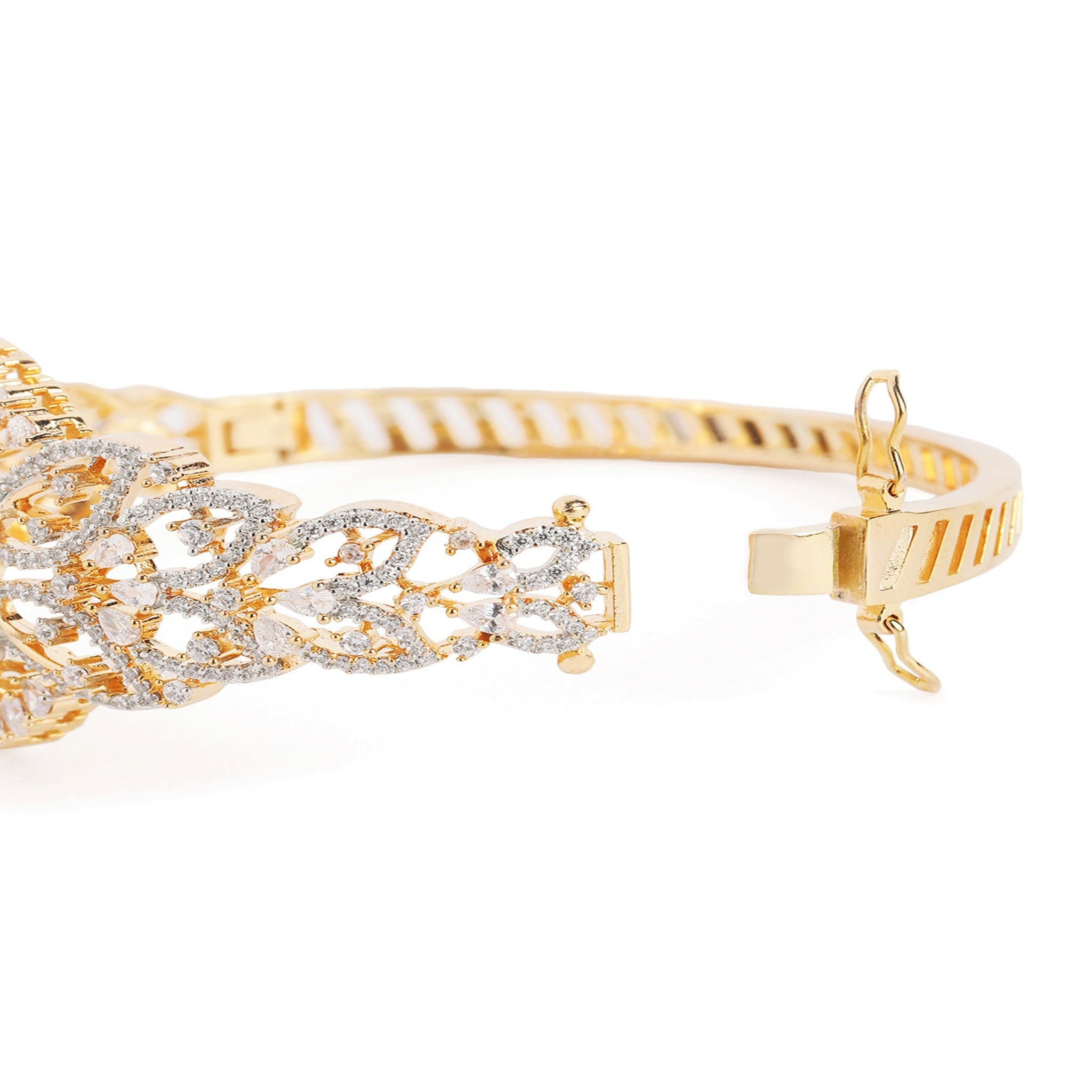 Women Gold-Plated Cubic Zirconia Studded Kada Bracelet-Pink