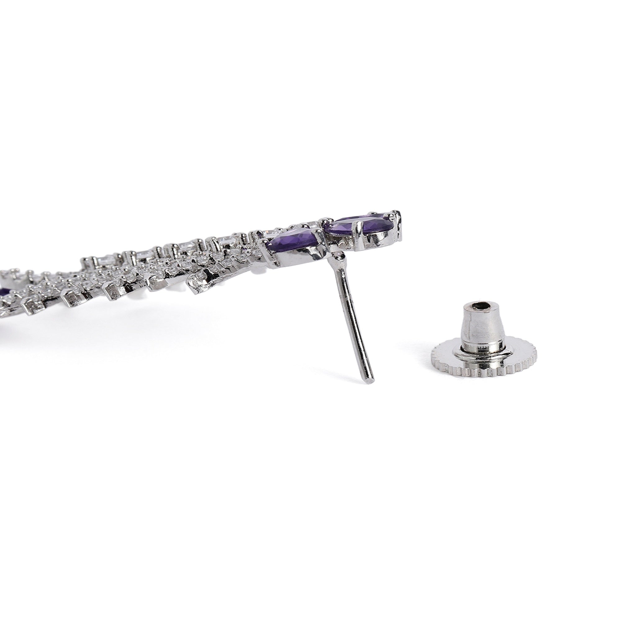 Rhodium-Plated White & Purple AD-Studded Jewellery Set