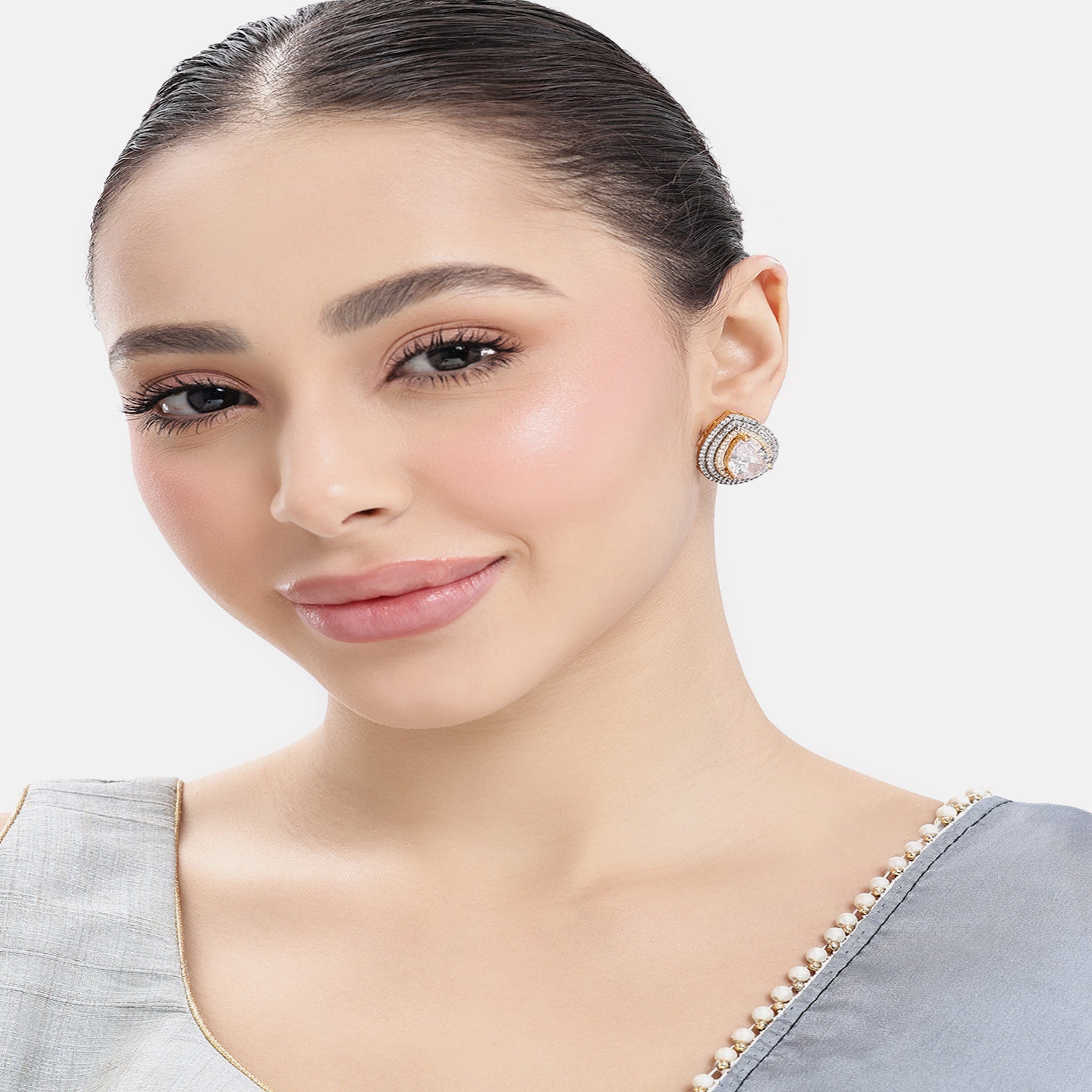 Gold Plated White Stud Earrings