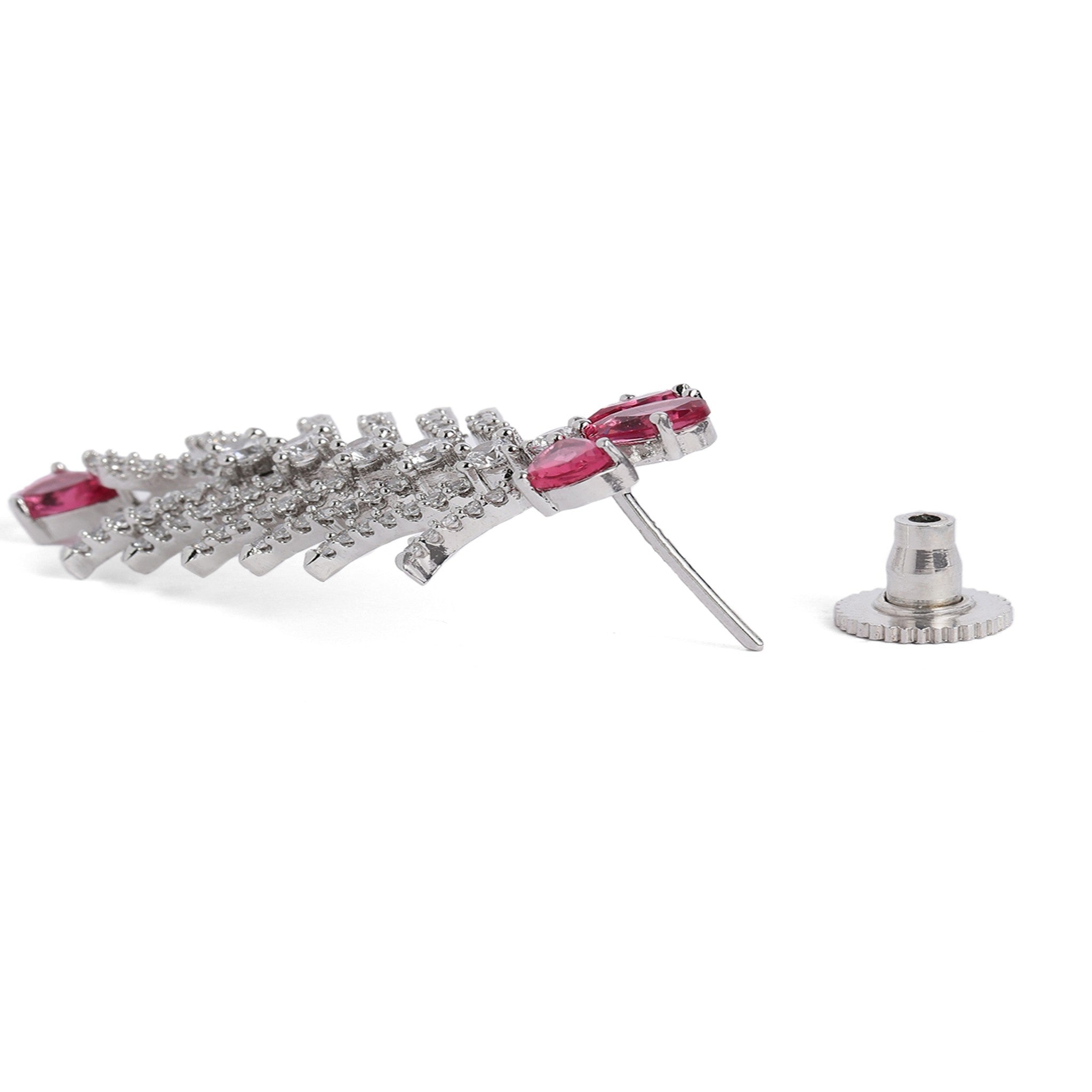 Rhodium-Plated White & Rani AD-Studded Jewellery Set