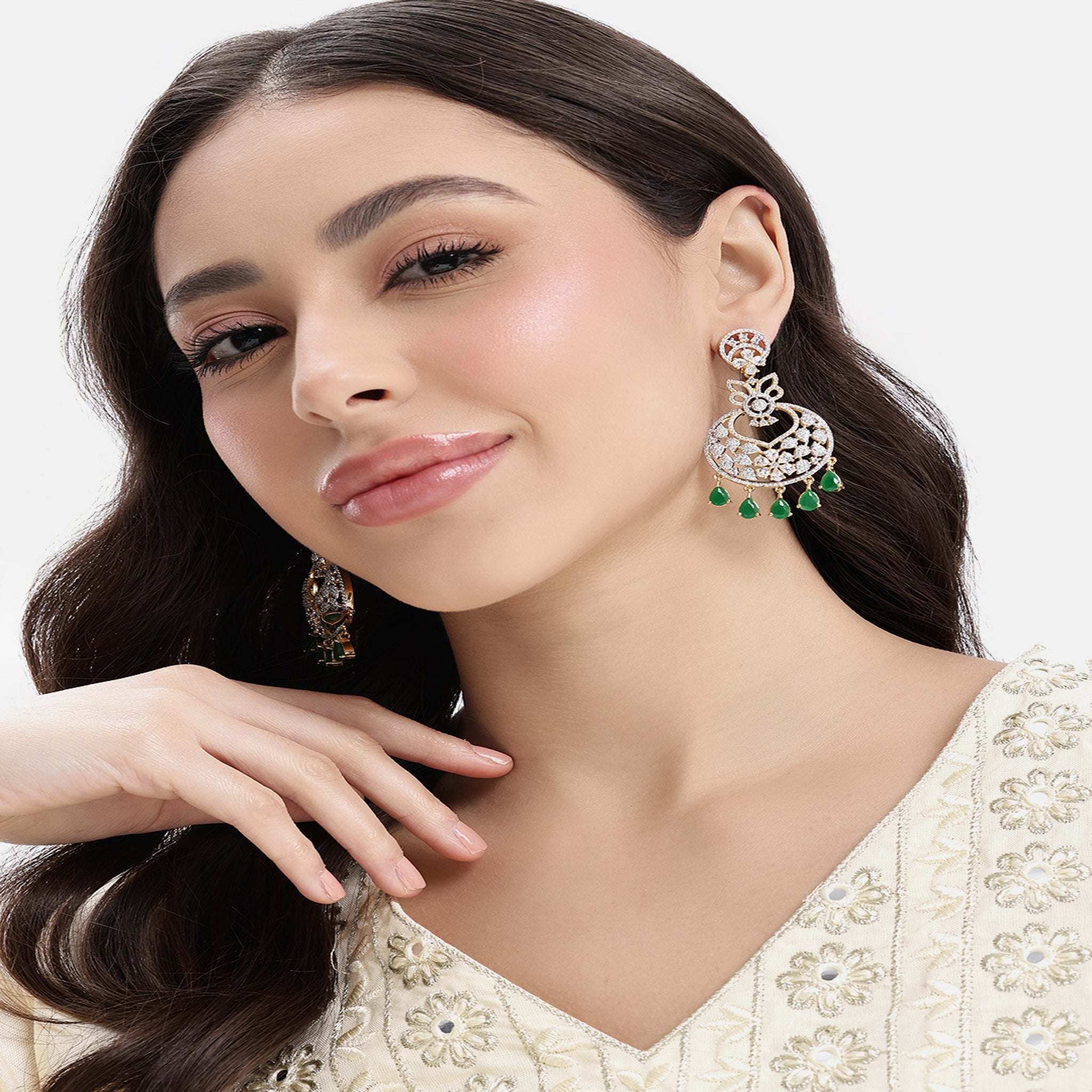 Green Gold-Plated American Diamonds Classic Drop Earrings