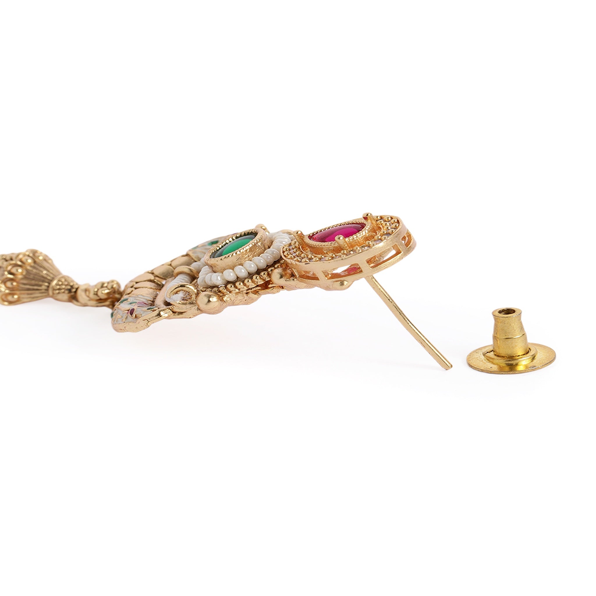 Gold-Plated Meenakari Antique Stones & Beads Studded Jewellery Set