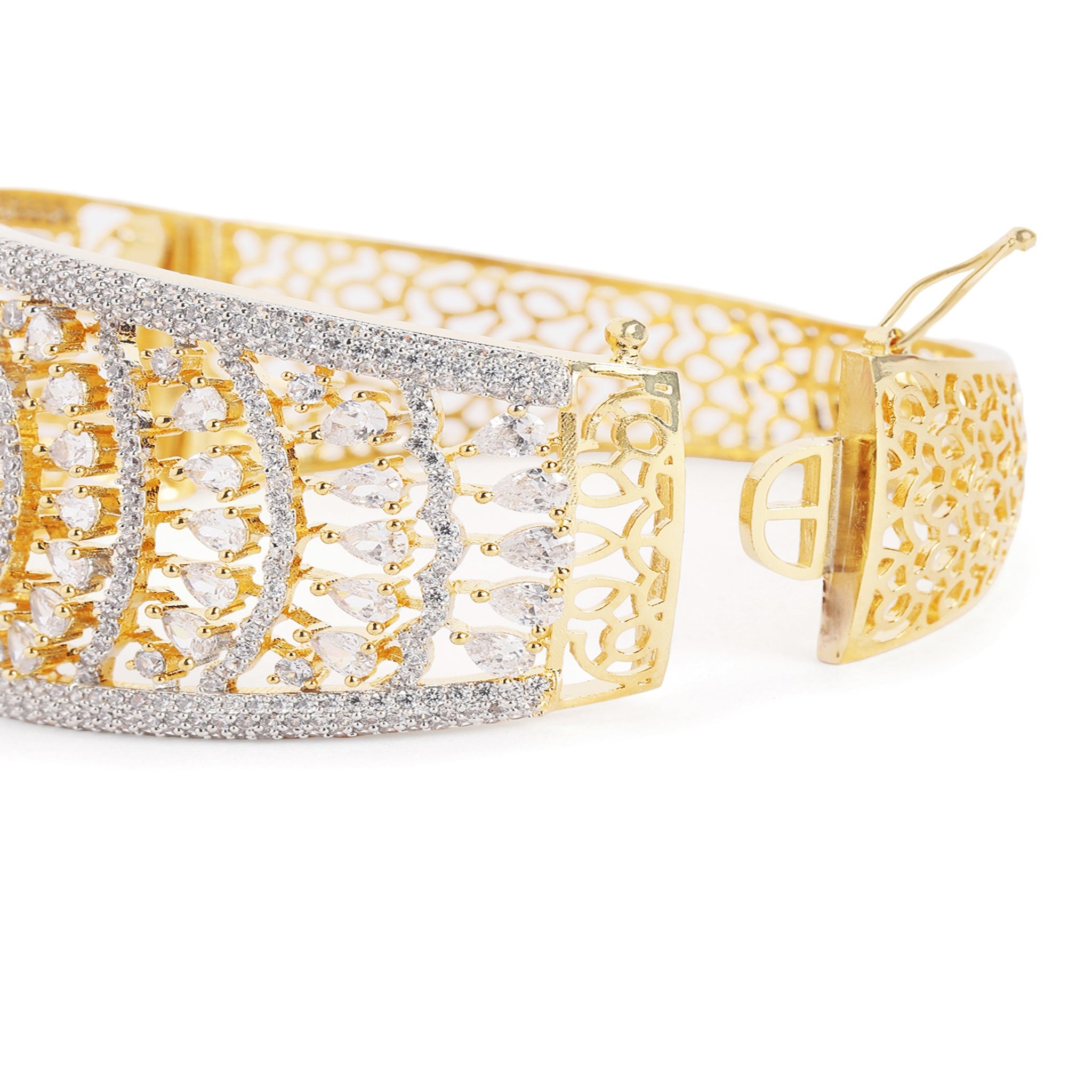 Women Cubic Zirconia Gold-Plated Kada Bracelet-Ruby