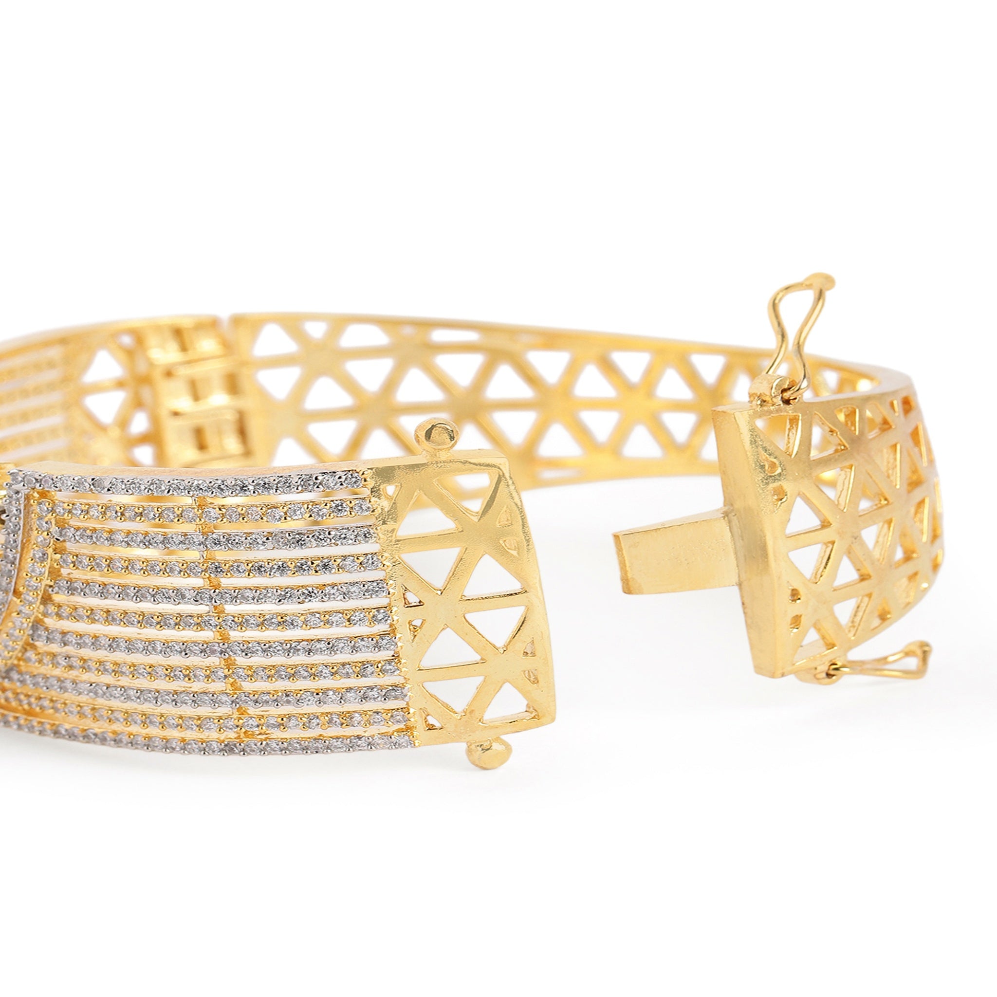 Women Cubic Zirconia Gold-Plated Kada Bracelet-Ruby