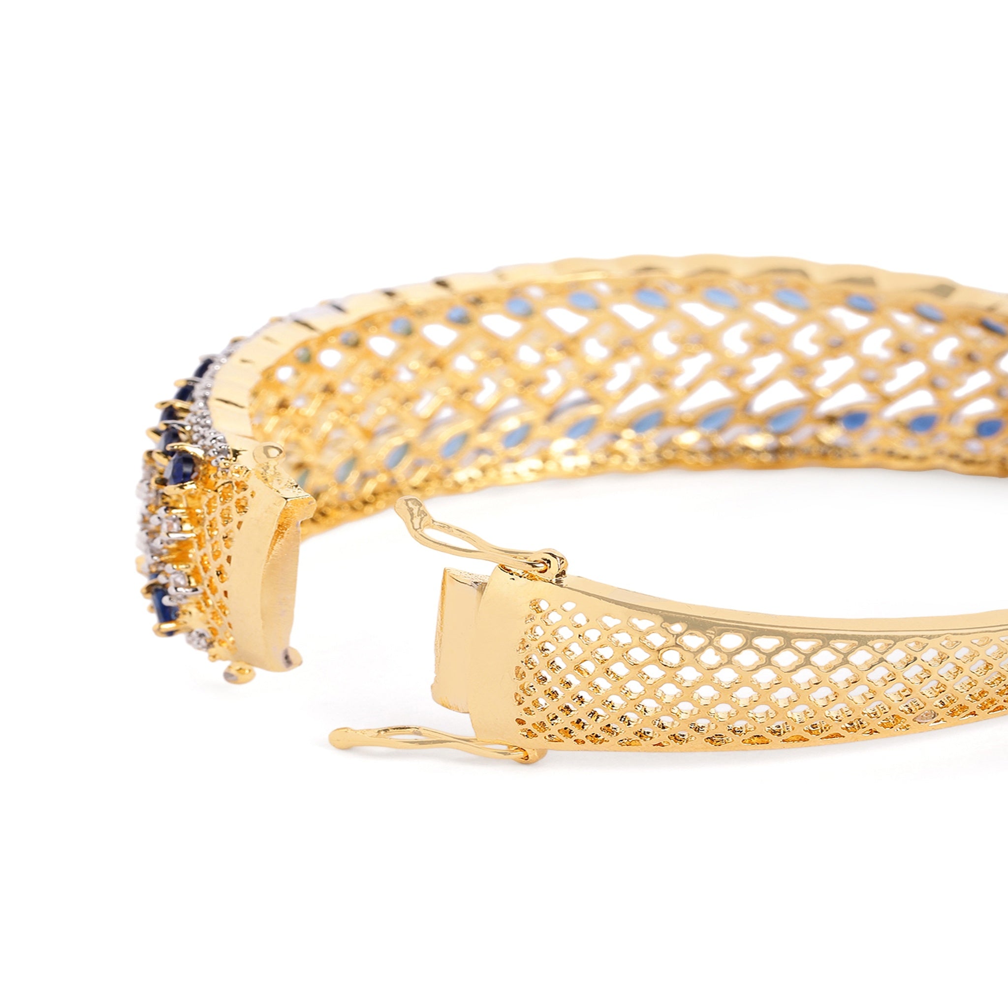 Women Cubic Zirconia Gold-Plated Kada Bracelet-Blue
