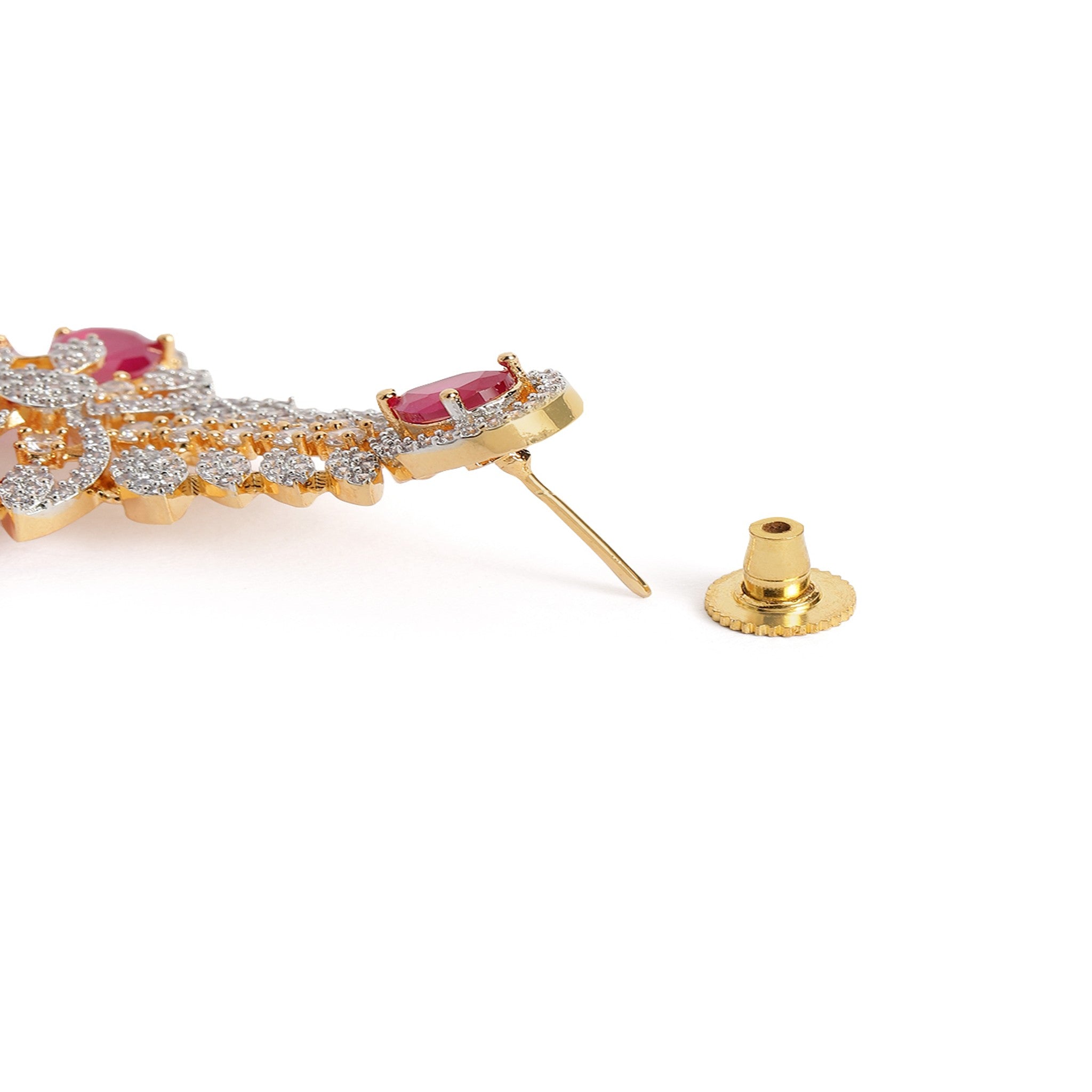 Gold Plated White & Ruby AD-Studded Jewellery Set