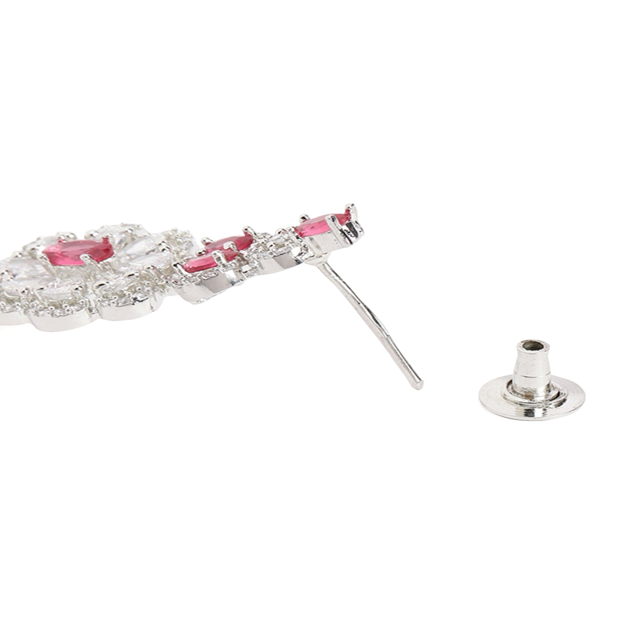 Rhodium-Plated Silver-Toned & Rani Pink AD-Studded Jewellery Set