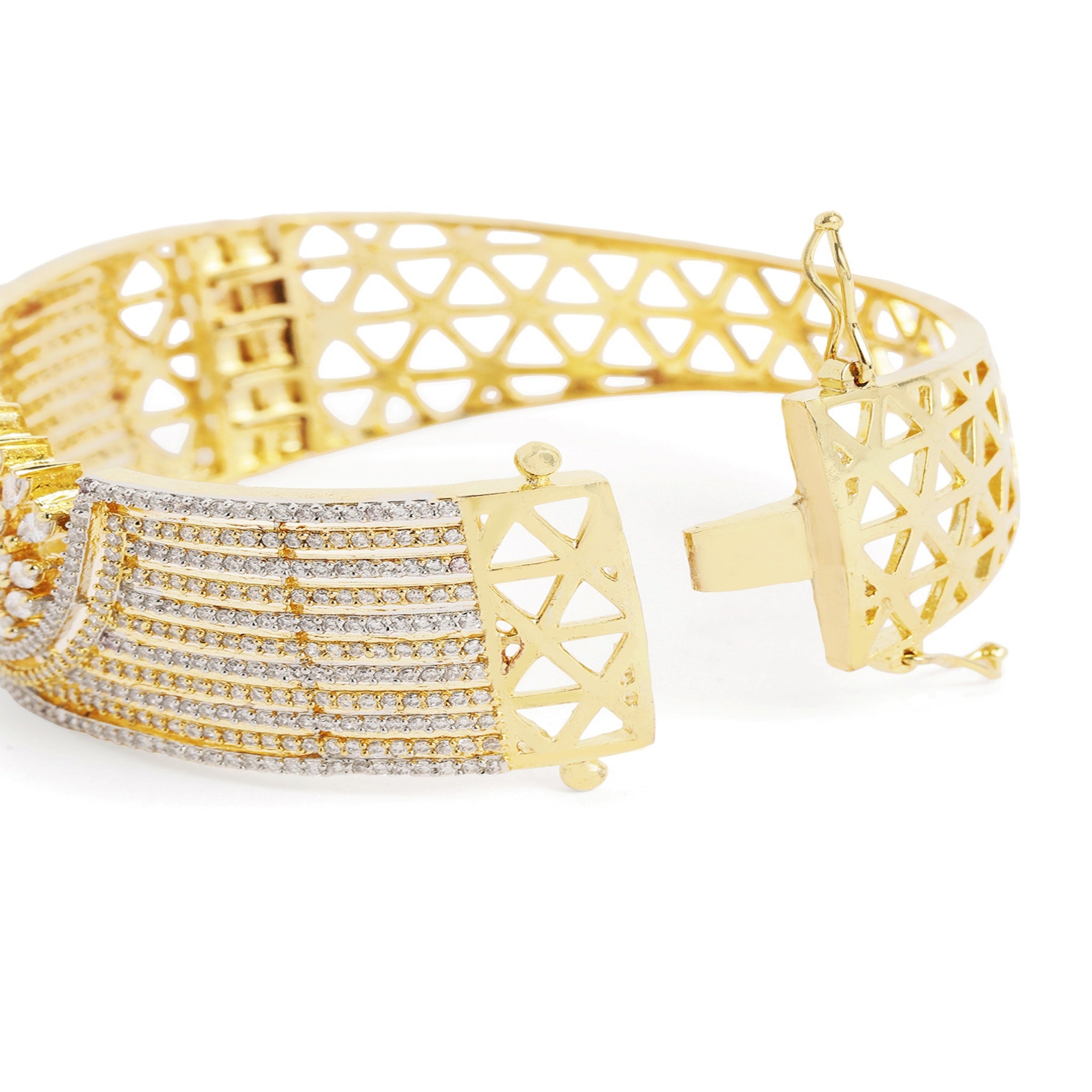 Women Cubic Zirconia Gold-Plated Kada Bracelet-White