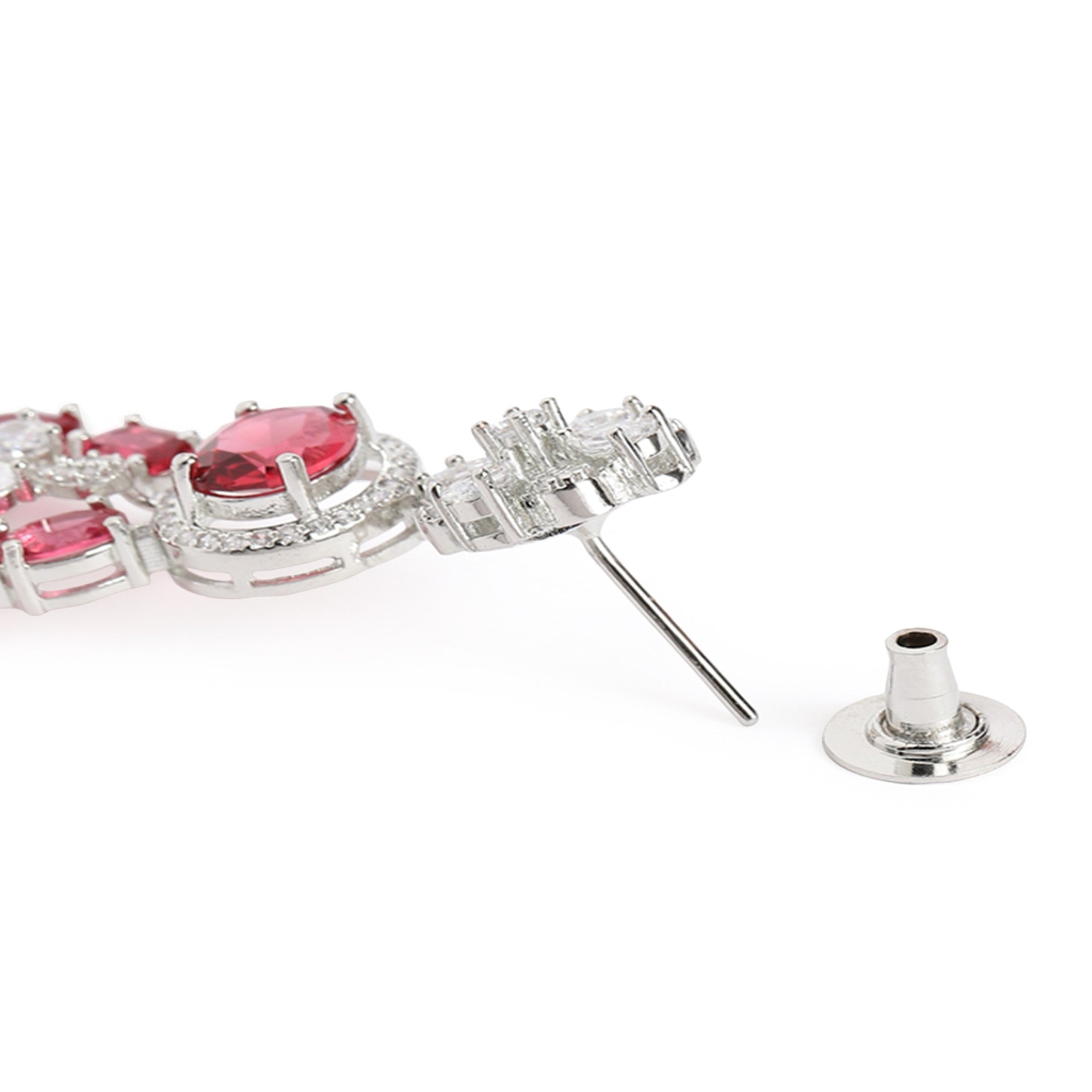 Rhodium-Plated Silver-Toned & Rani AD-Studded Jewellery Set