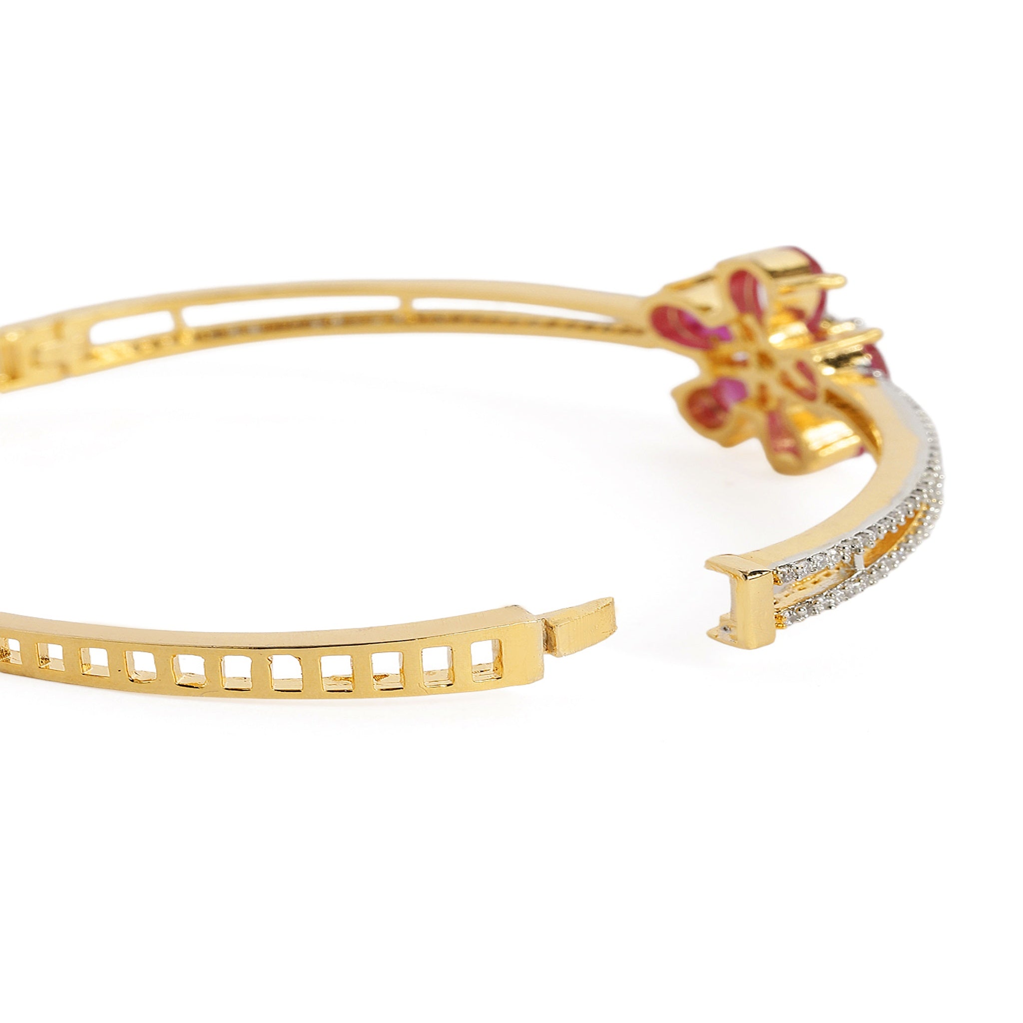 Women Cubic Zirconia Gold-Plated Kada Bracelet-Ruby