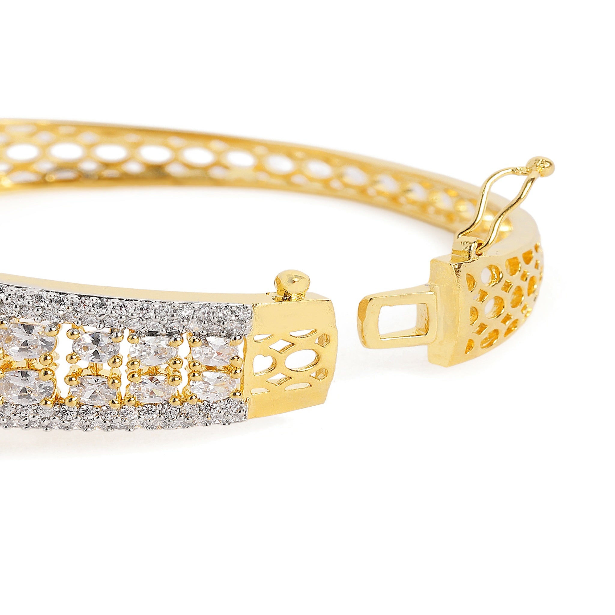 Women Cubic Zirconia Gold-Plated Kada Bracelet-Ruby