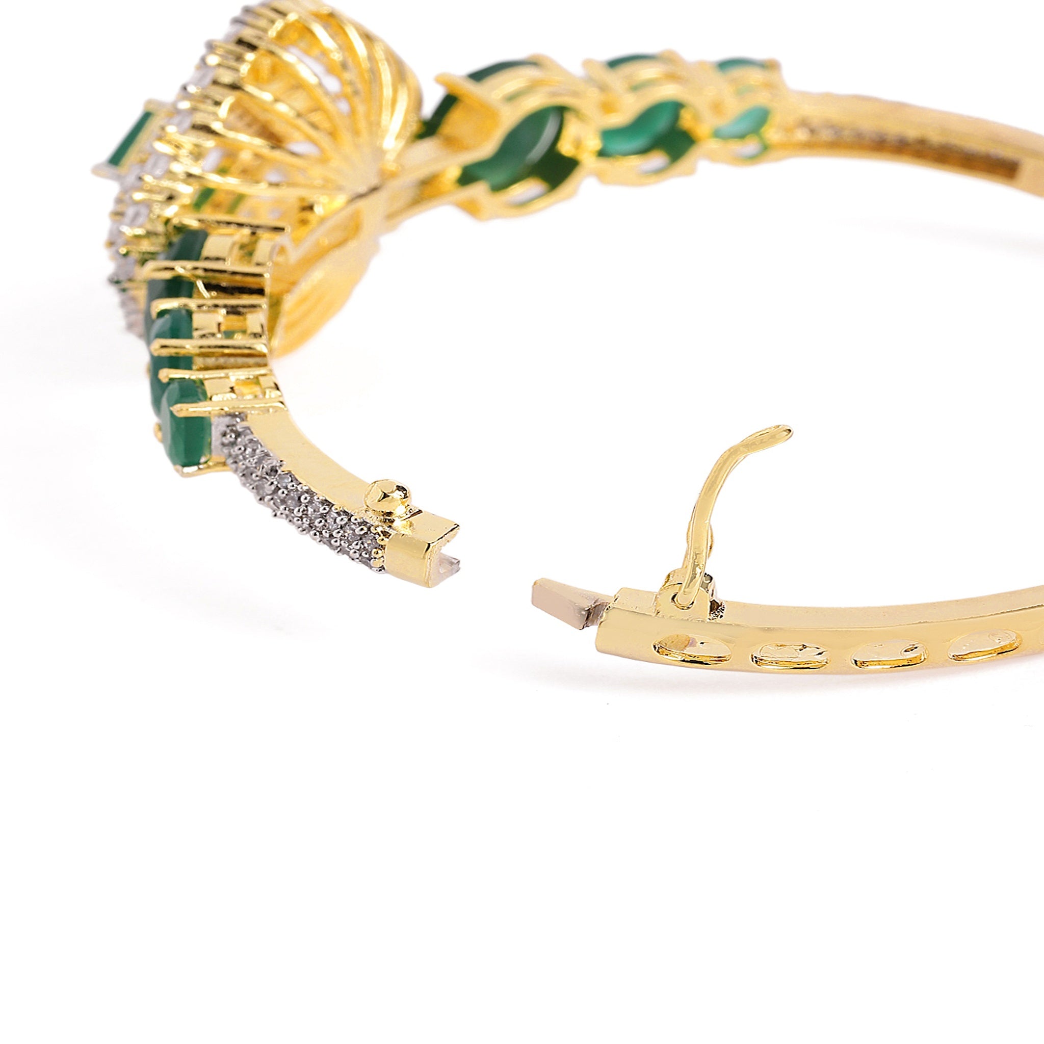 Women Cubic Zirconia Gold-Plated Kada Bracelet-Green