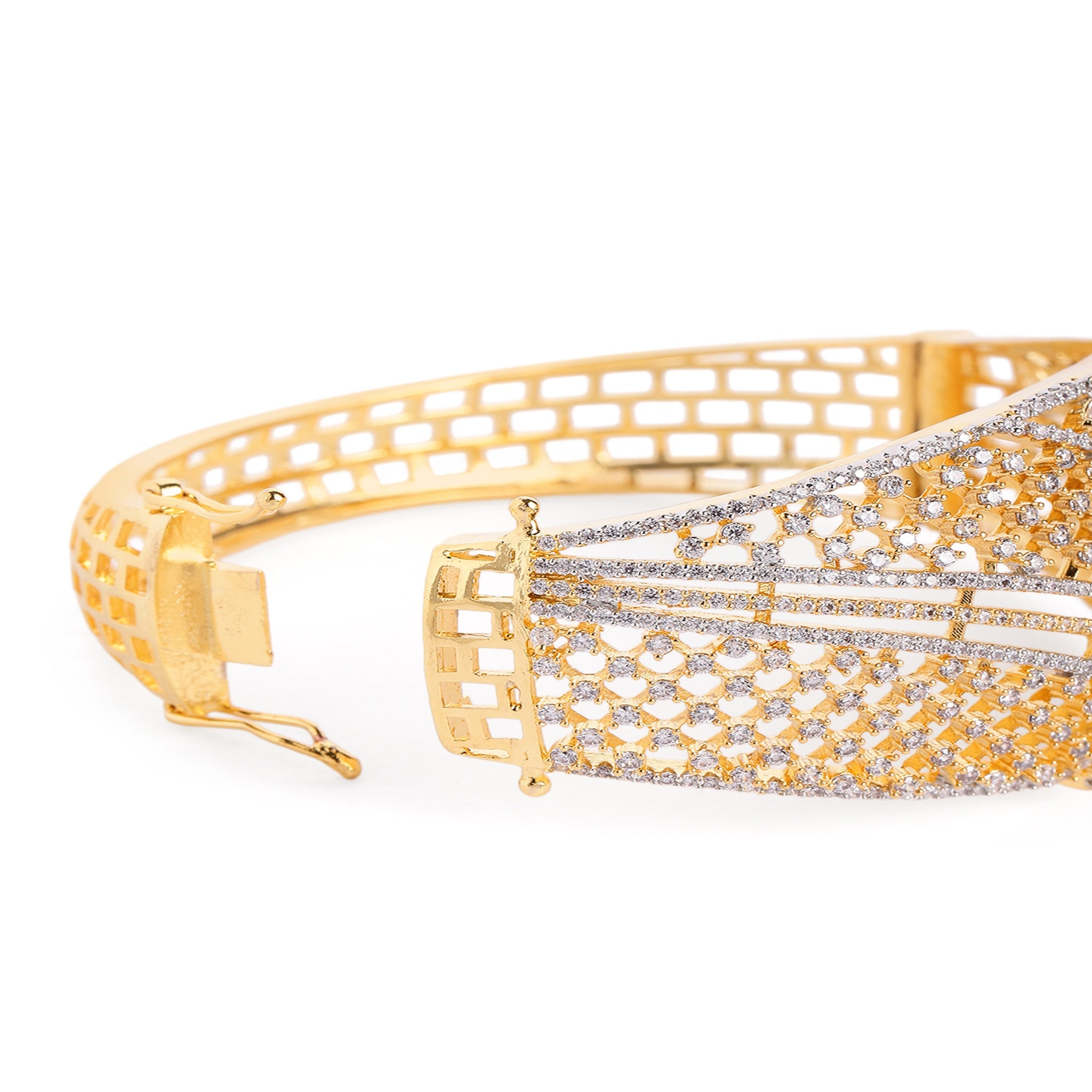 Women Cubic Zirconia Handcrafted Gold-Plated Kada Bracelet-Black