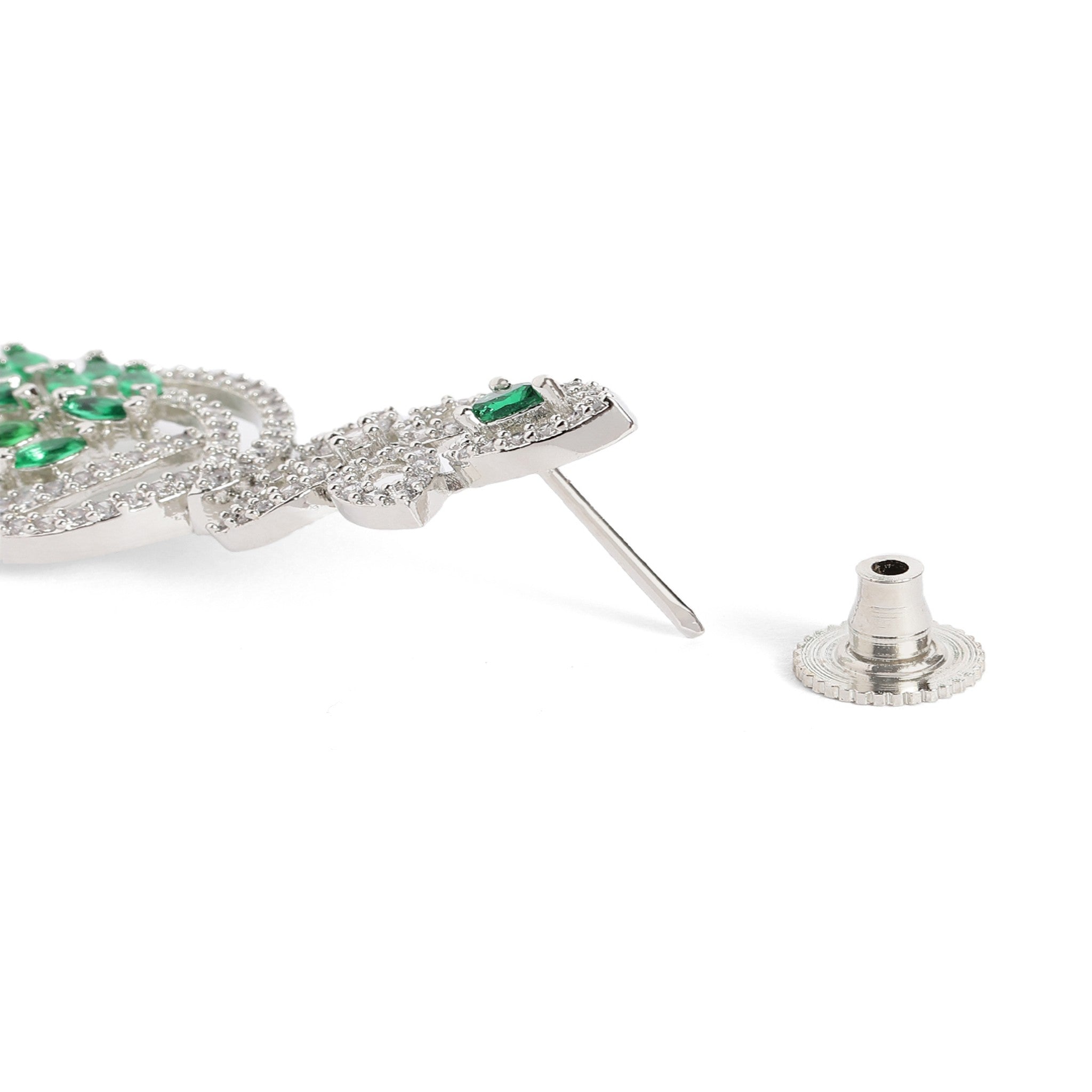 Rhodium-Plated White & Green AD-Studded Jewellery Set