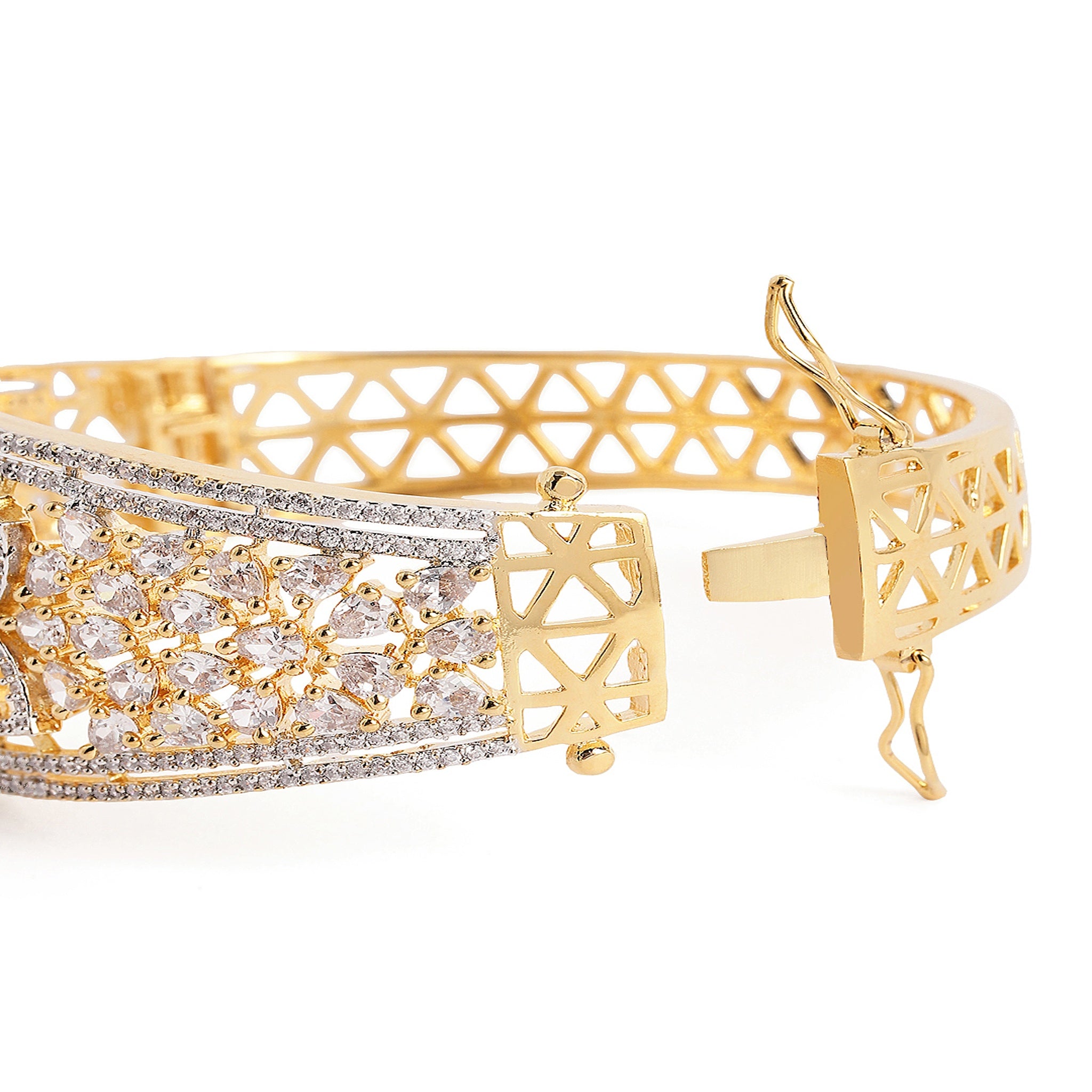 Women Cubic Zirconia Gold-Plated Kada Bracelet White-White