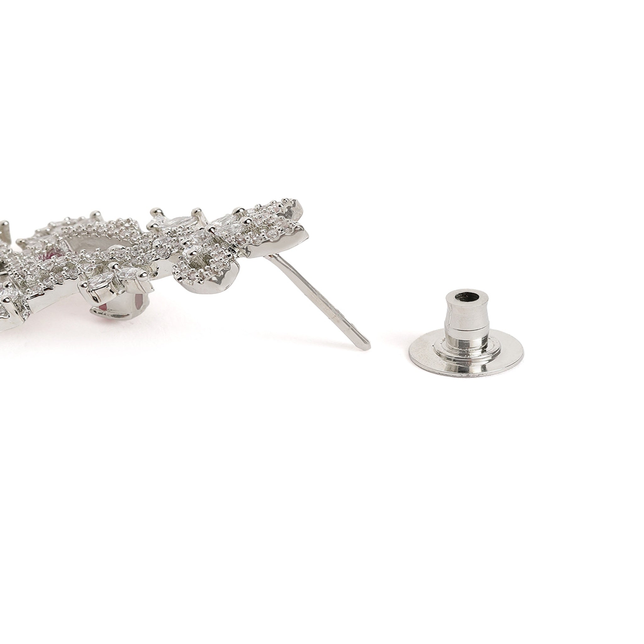 Silver-Toned Ruby Statement Dangler Long Earrings
