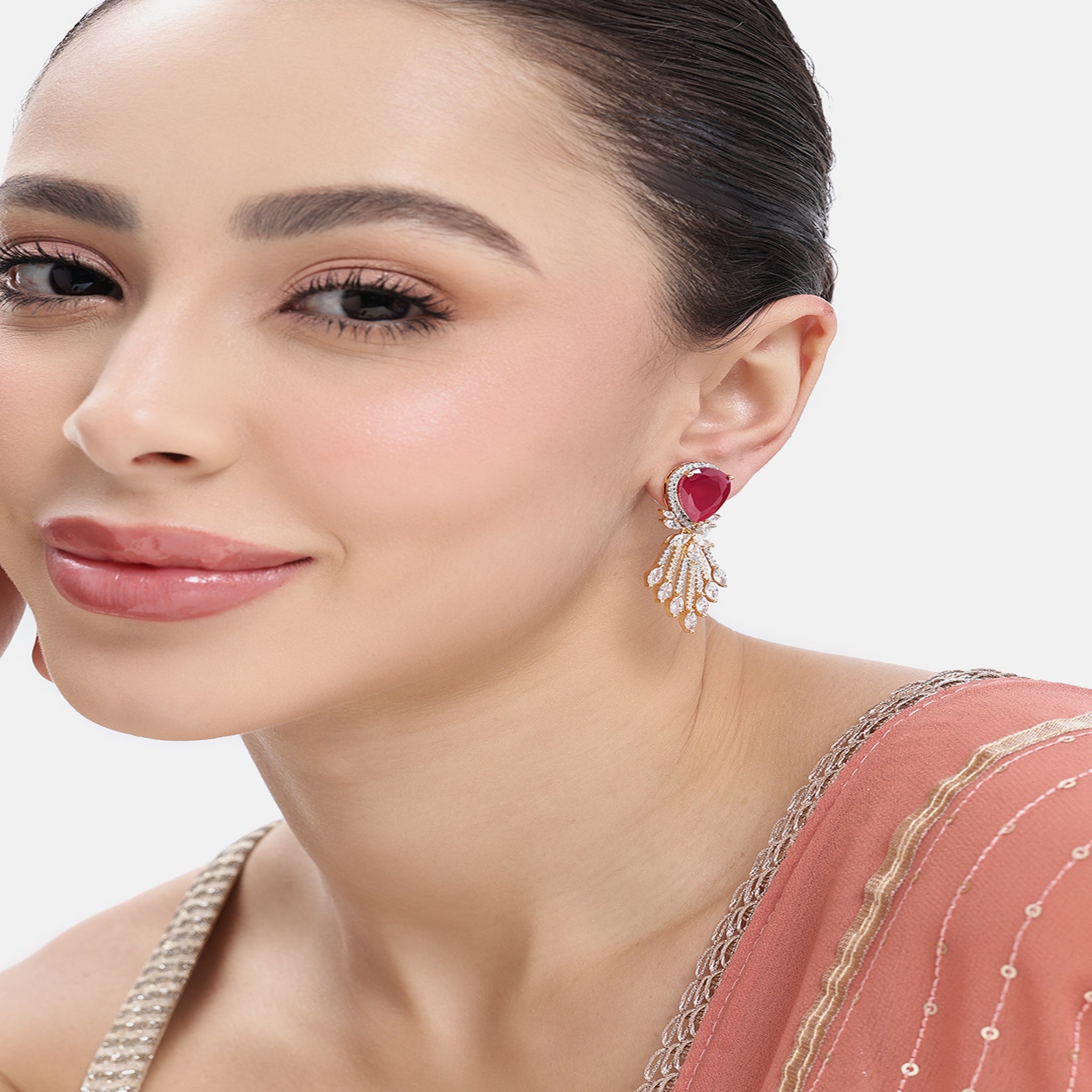 Gold-Plated Ruby Classic Drop Earrings
