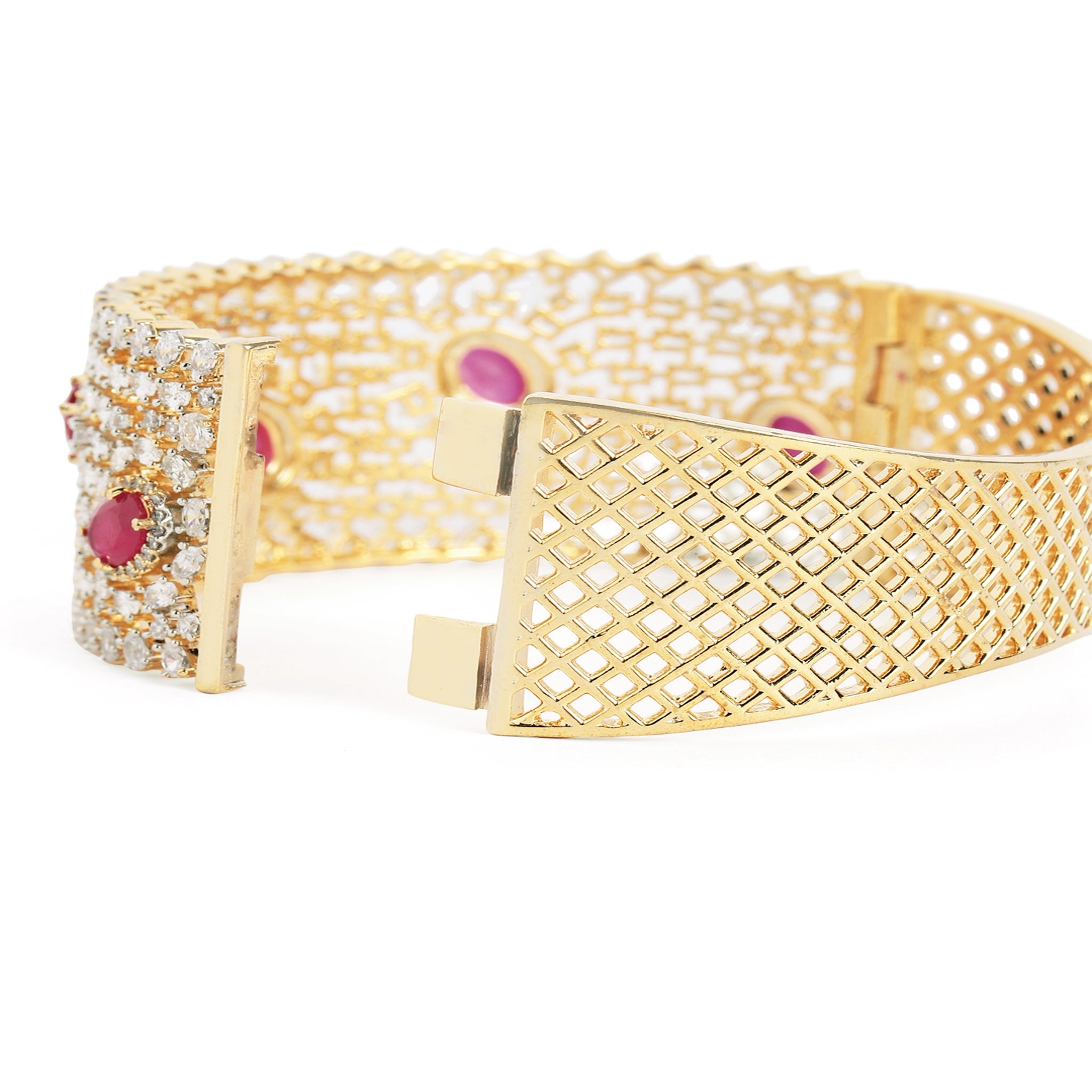 Women Cubic Zirconia Gold-Plated Kada Bracelet-Ruby