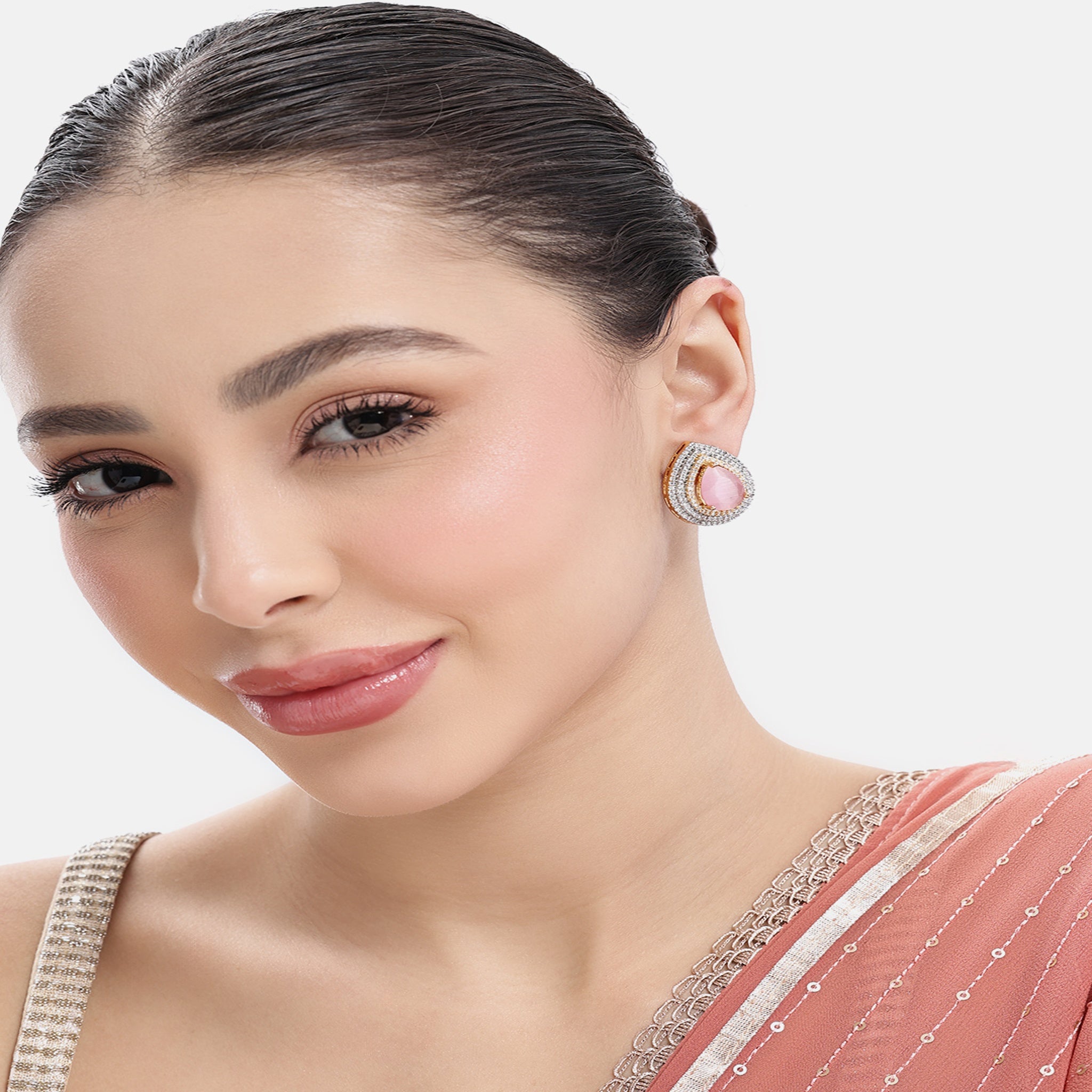 Gold Plated Pink Stud Earrings