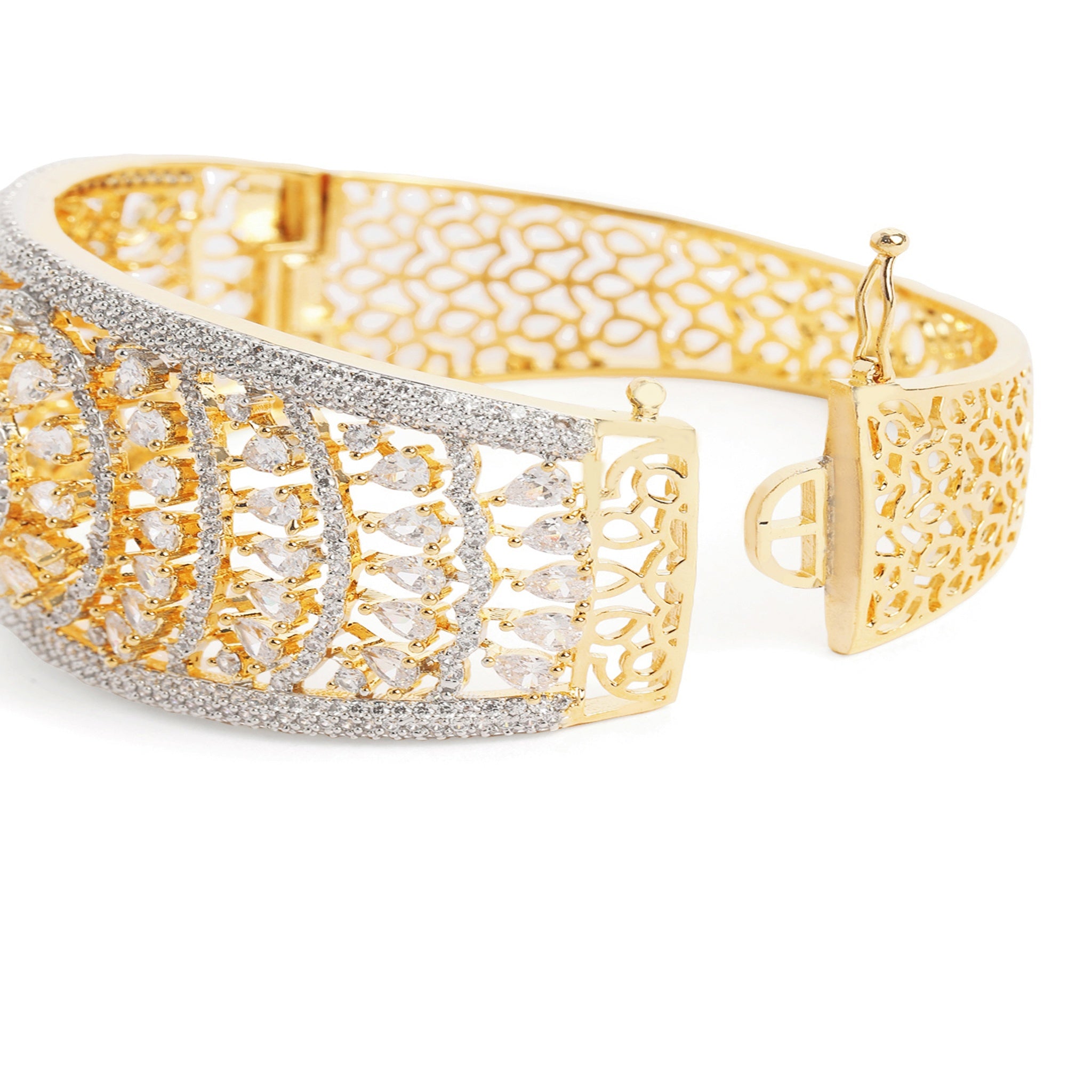 Women Cubic Zirconia Gold-Plated Kada Bracelet-White