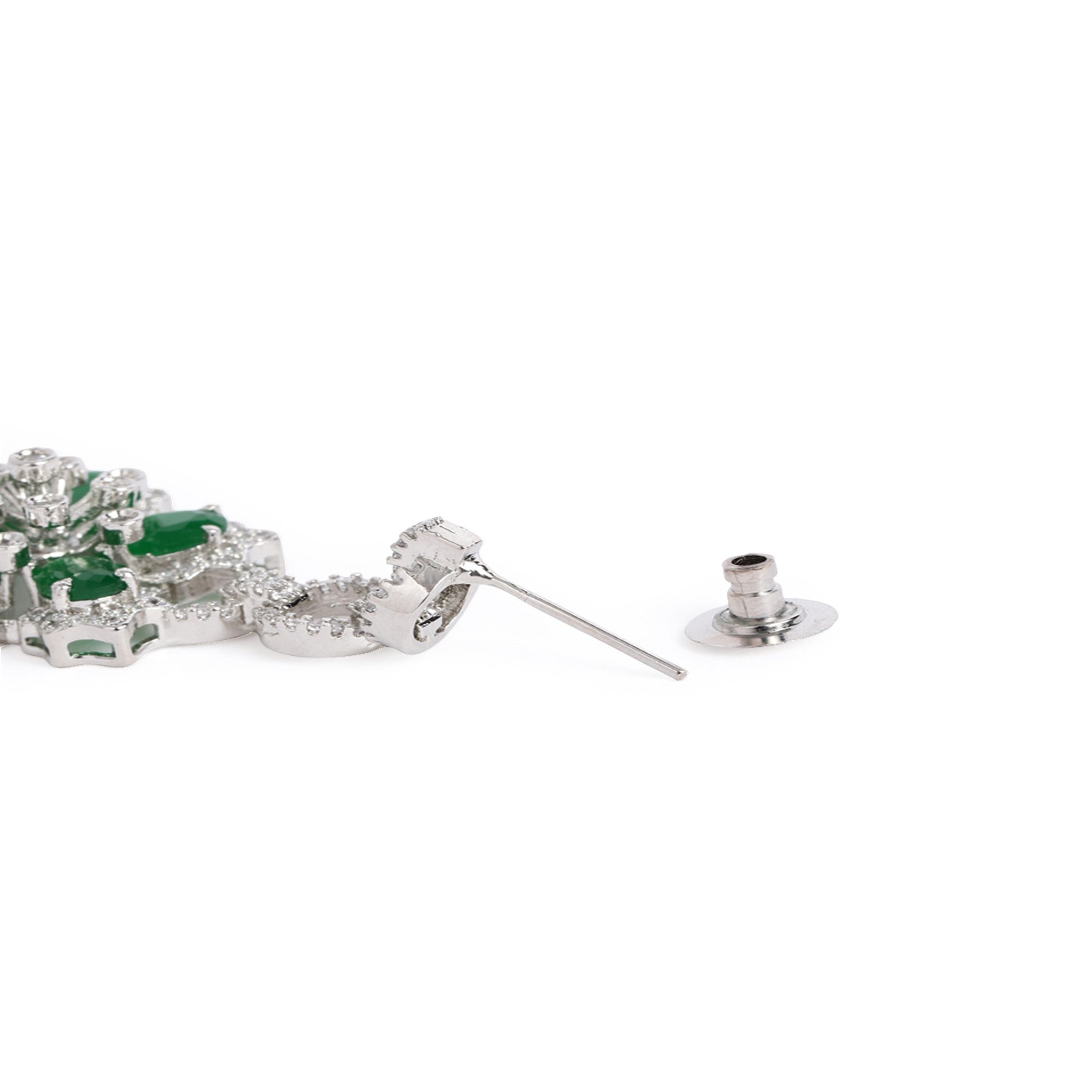 Rhodium-Plated Silver-Toned & White & Green AD-Studded Jewellery Set