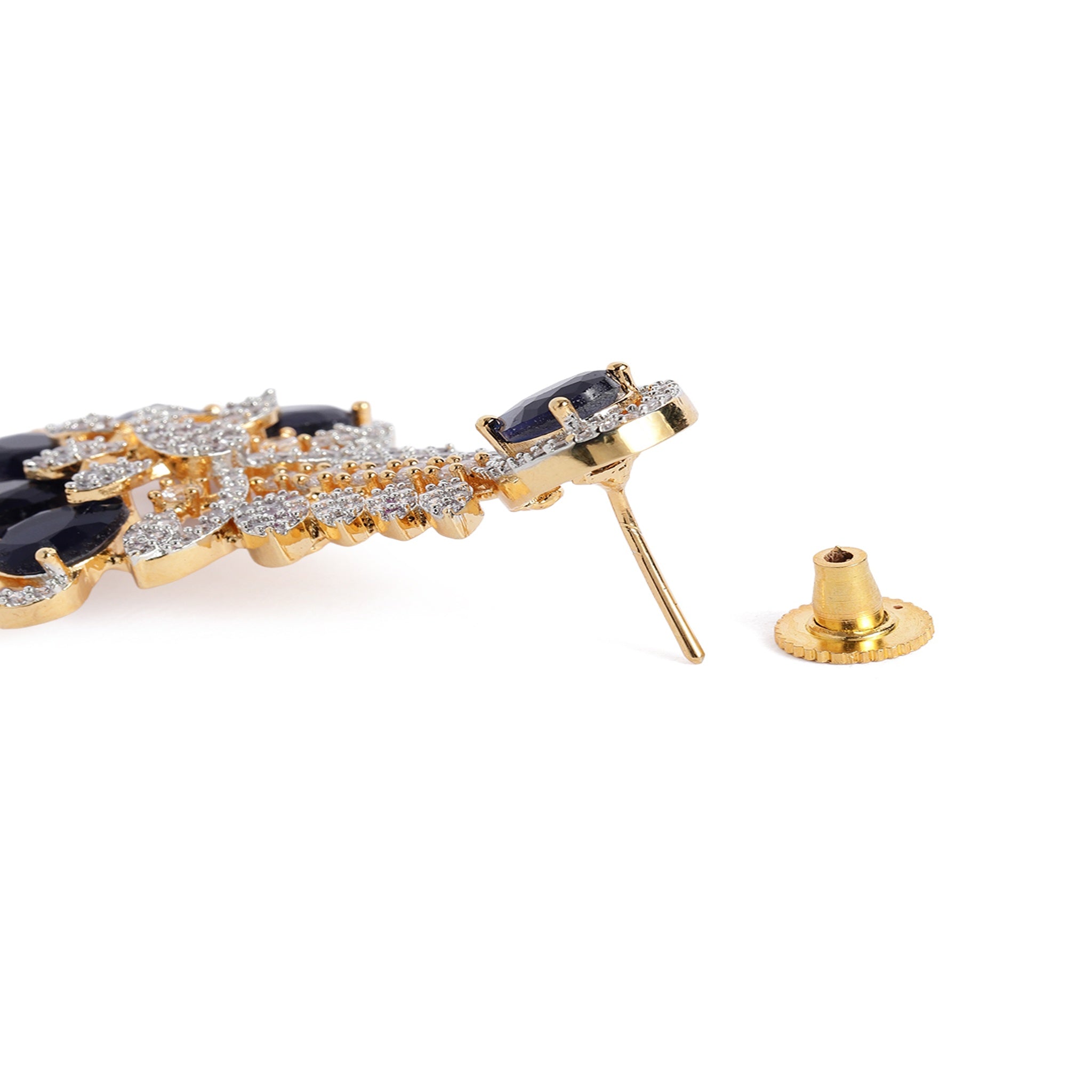 Gold Plated White & Blue AD-Studded Jewellery Set