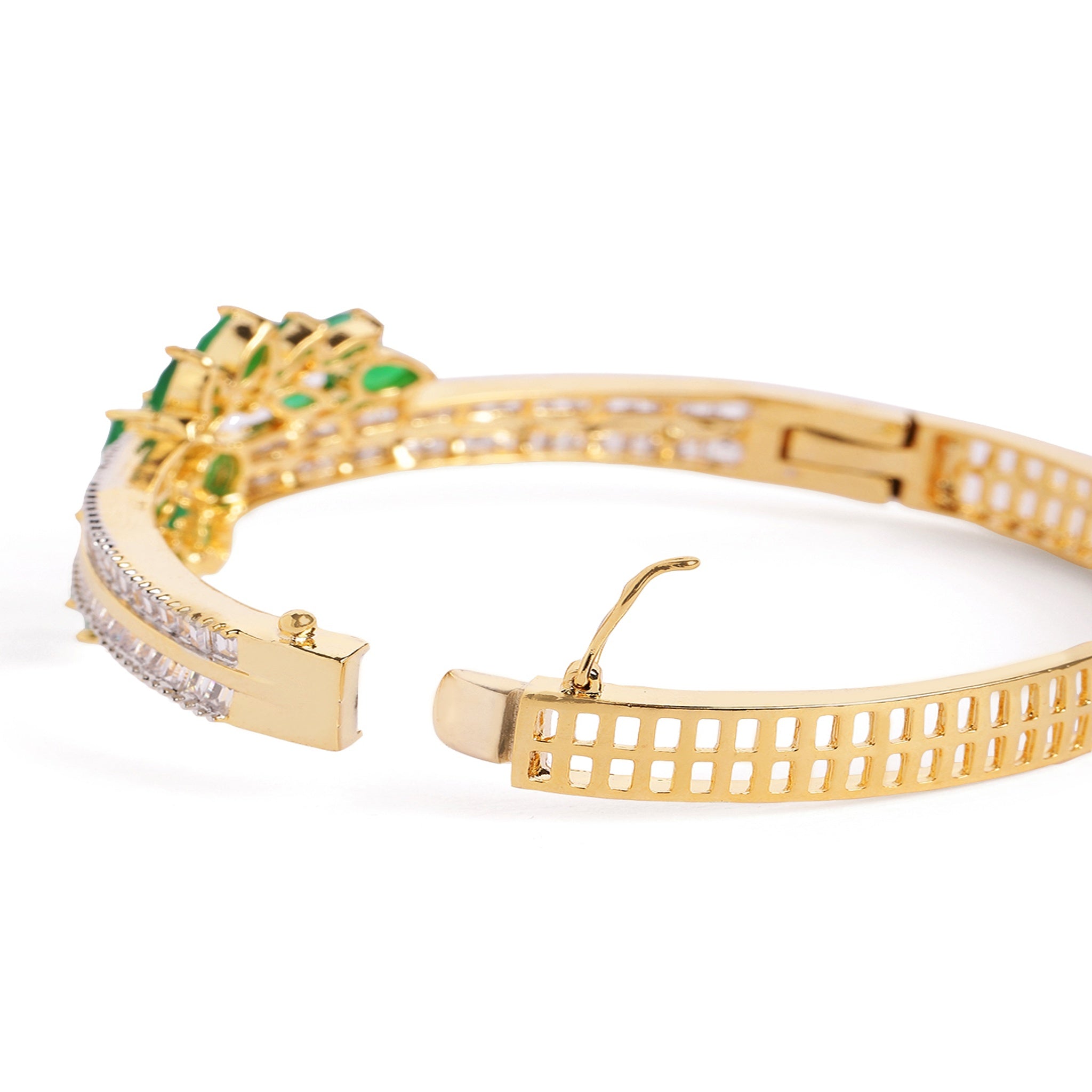 Women Cubic Zirconia Gold-Plated Kada Bracelet-Green