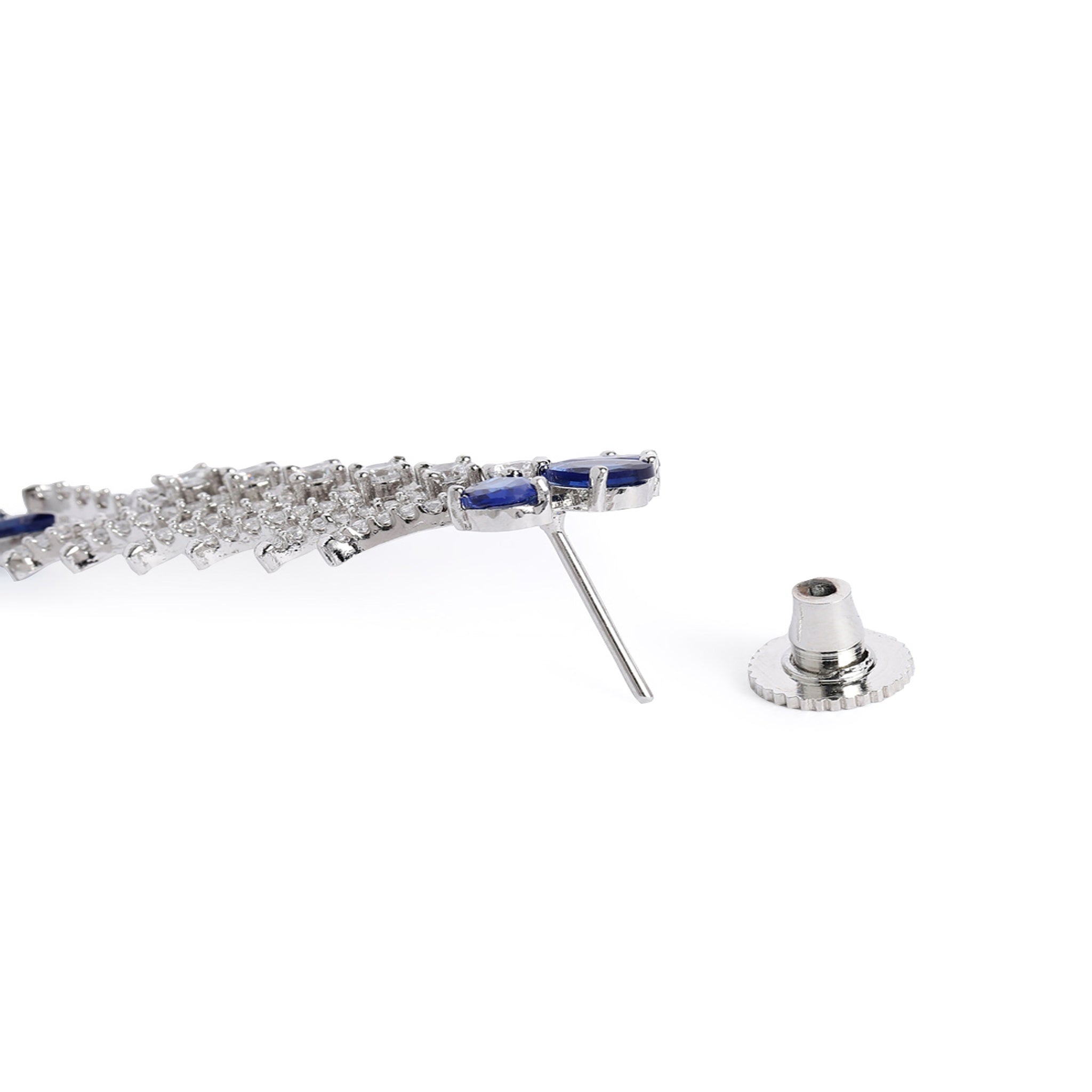 Rhodium-Plated White & Blue AD-Studded Jewellery Set