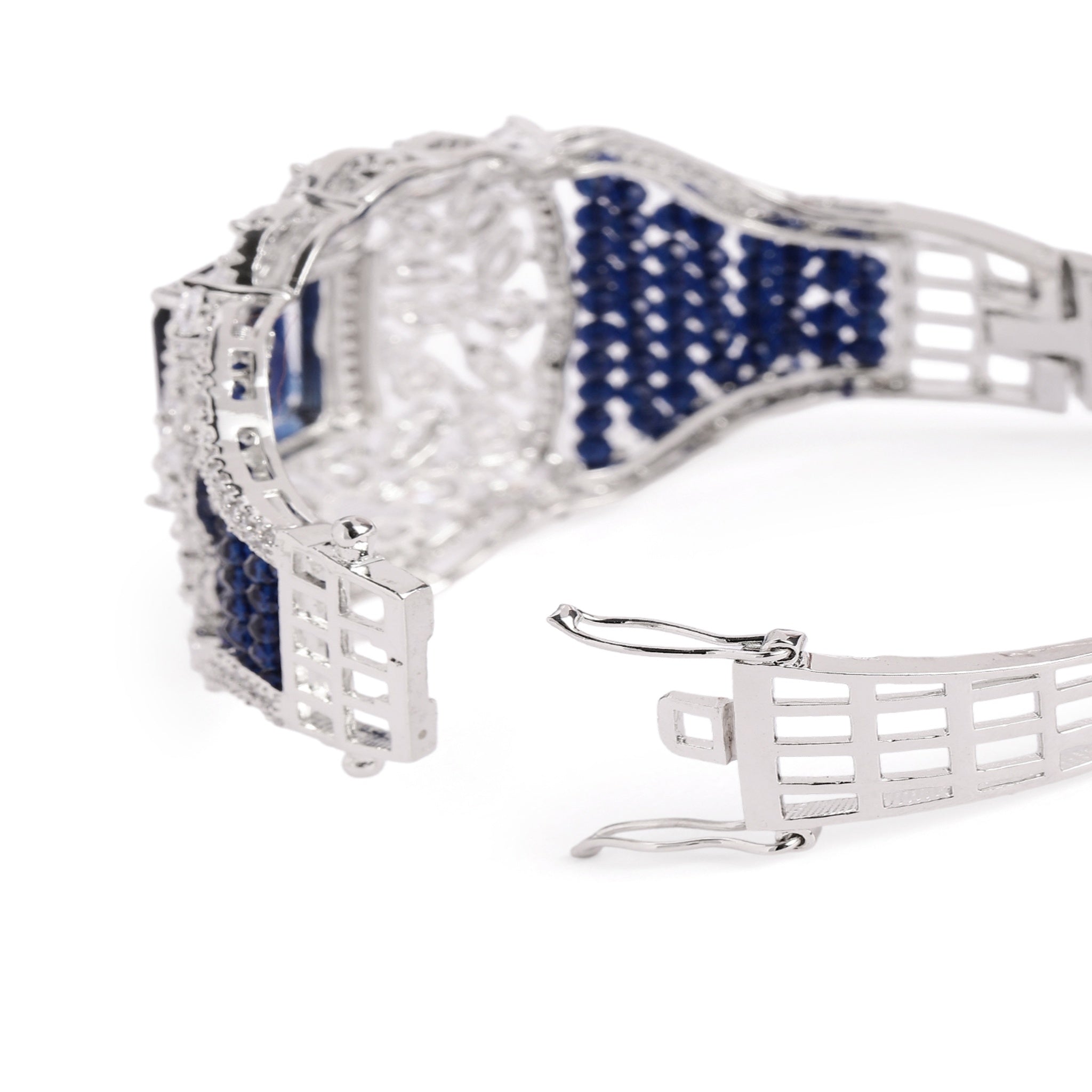 Women Cubic Zirconia Rhodium-Plated Kada Bracelet-Blue