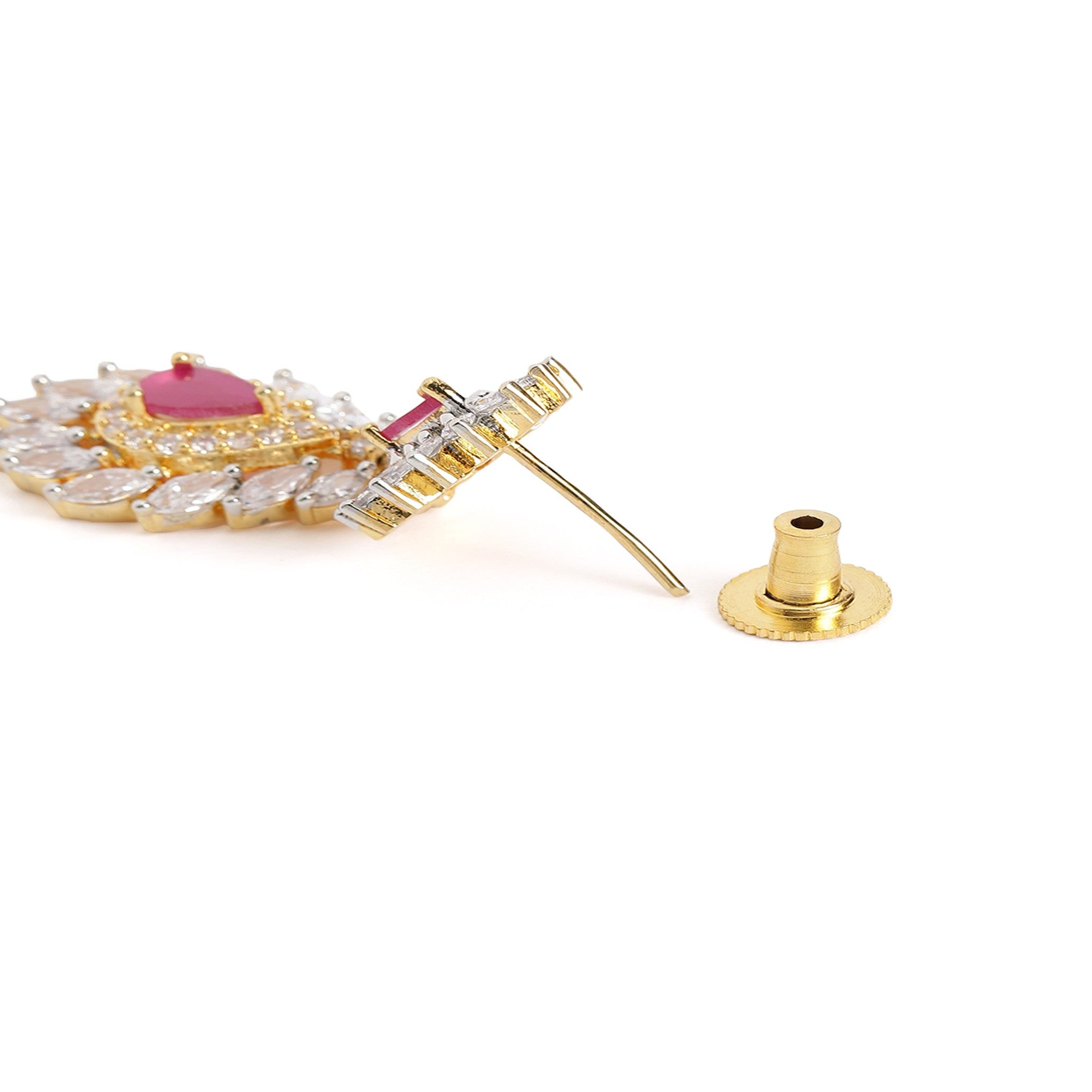 Gold Plated Ruby Pink AD-Studded Jewellery Set