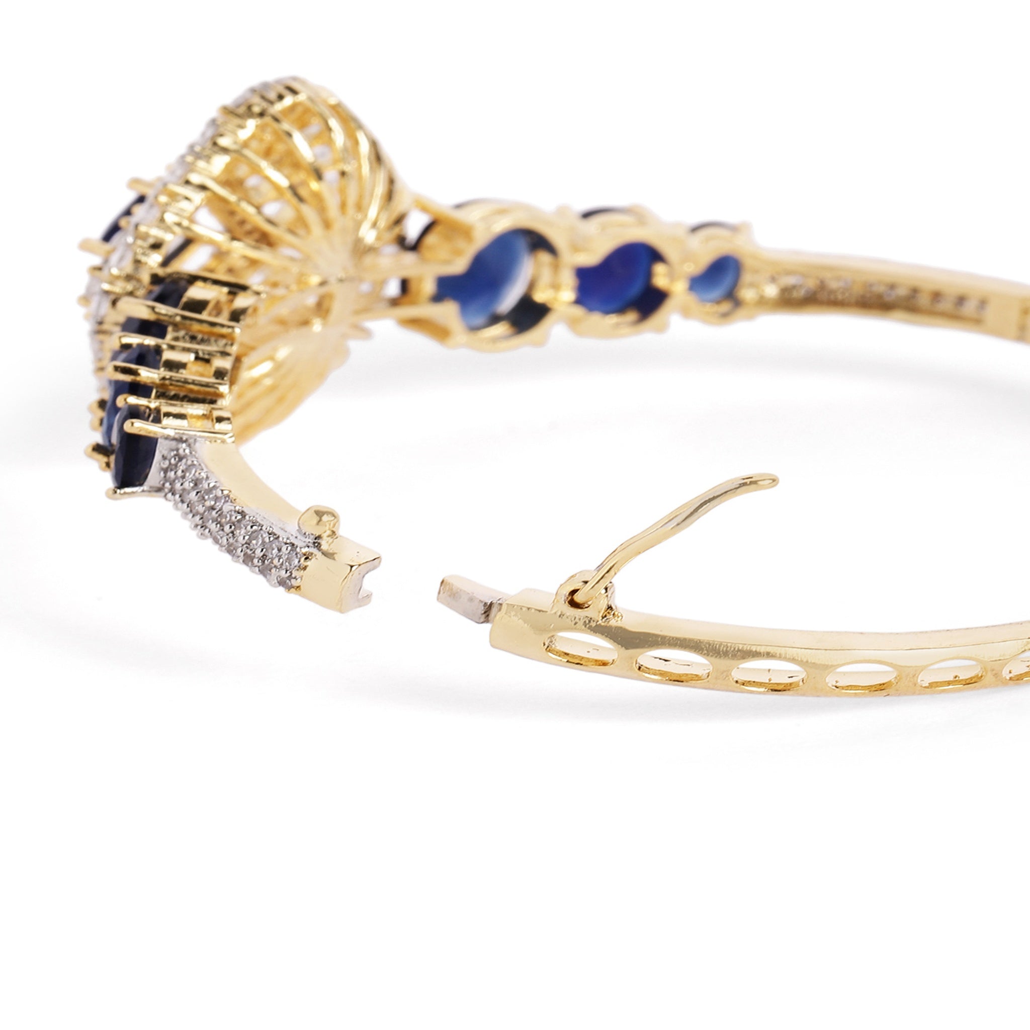 Women Cubic Zirconia Gold-Plated Kada Bracelet-Blue