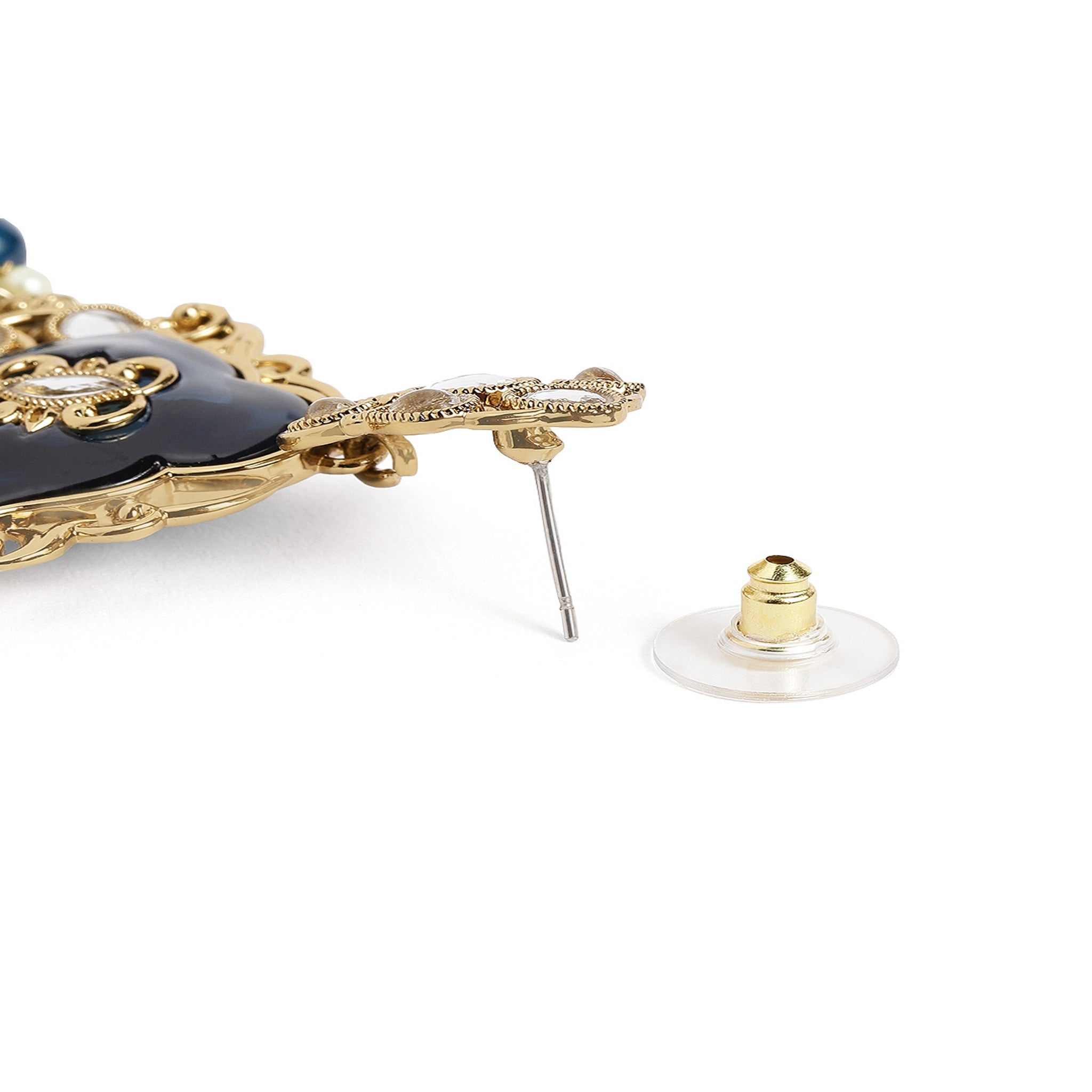 Gold Plated Peacock Blue Classic Earrings