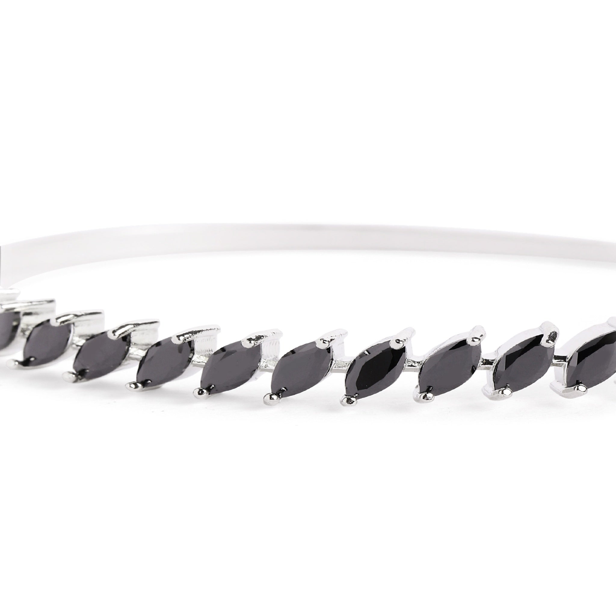Women Cubic Zirconia Rhodium-Plated Kada Bracelet-Black