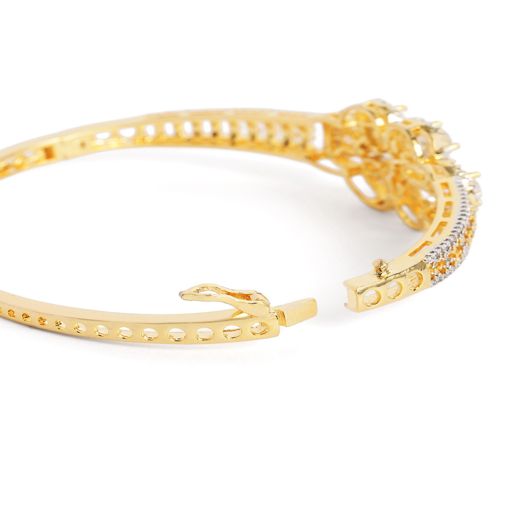 Women Cubic Zirconia Gold-Plated Kada Bracelet-White