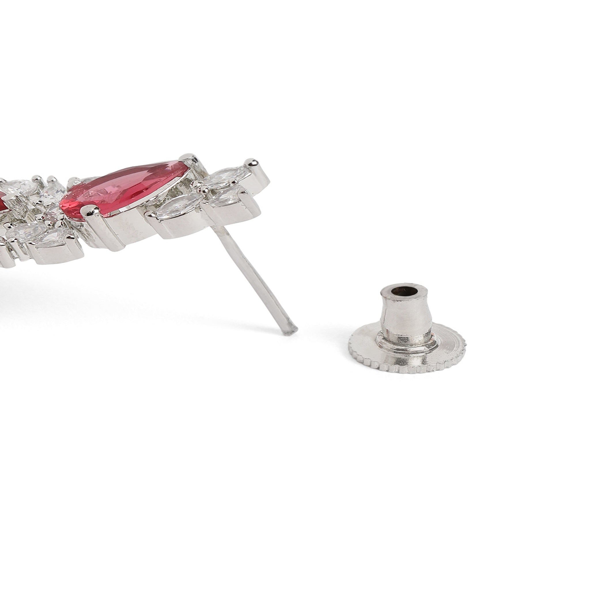 Silver-Toned American Diamonds Rani Pink Drop Earrings