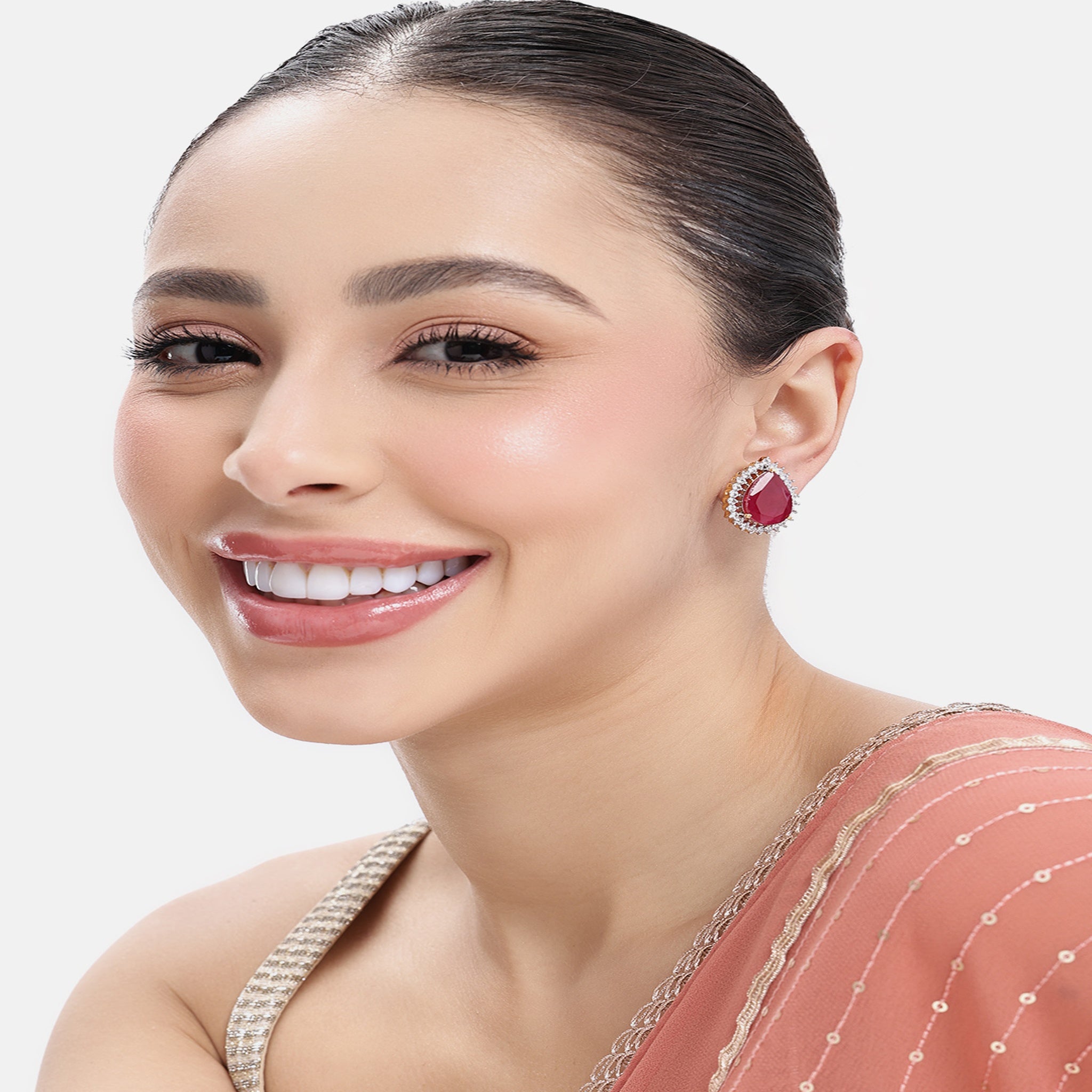 Gold Plated Ruby Classic Stud Earrings