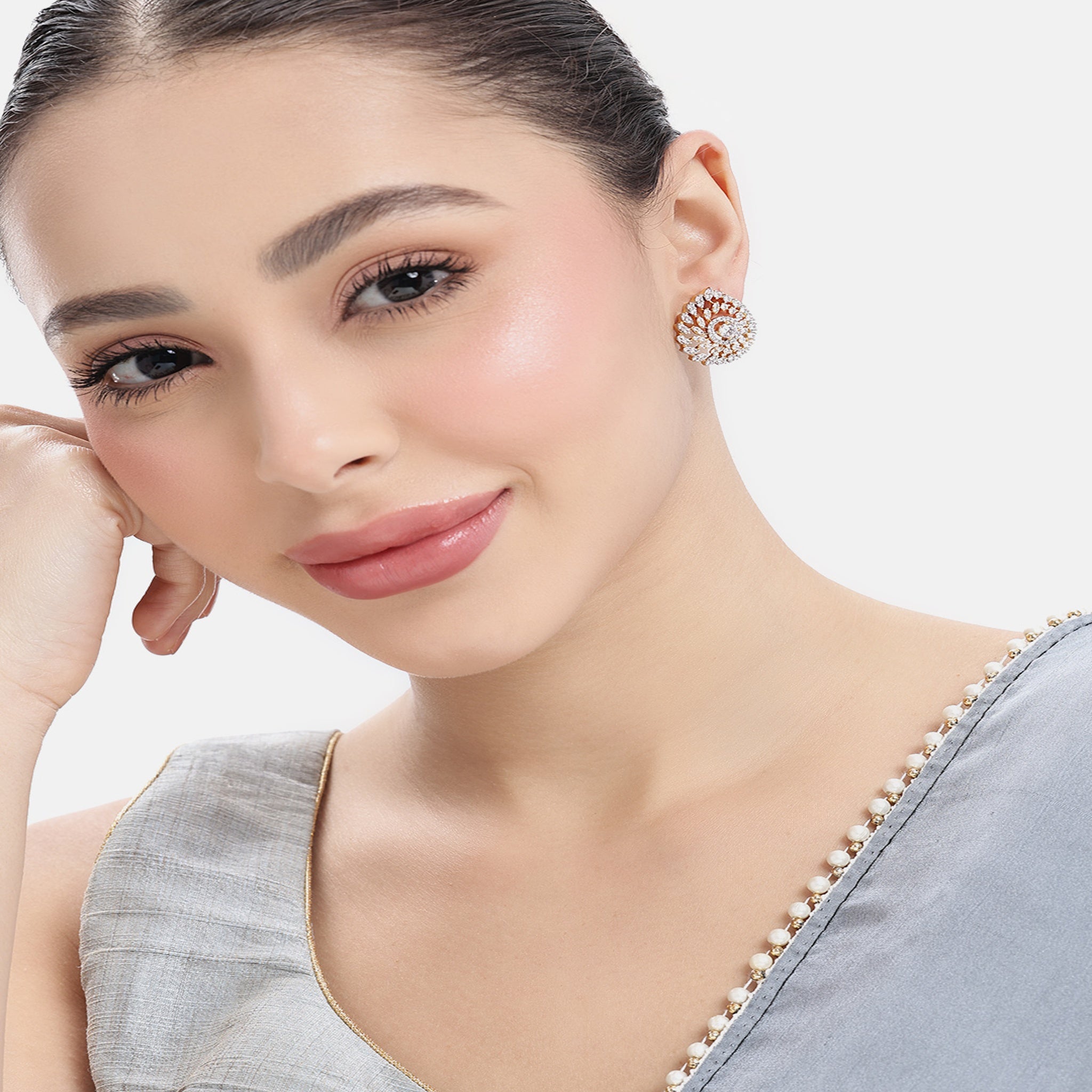 Gold-Plated Teardrop Shaped CZ-Studded Studs