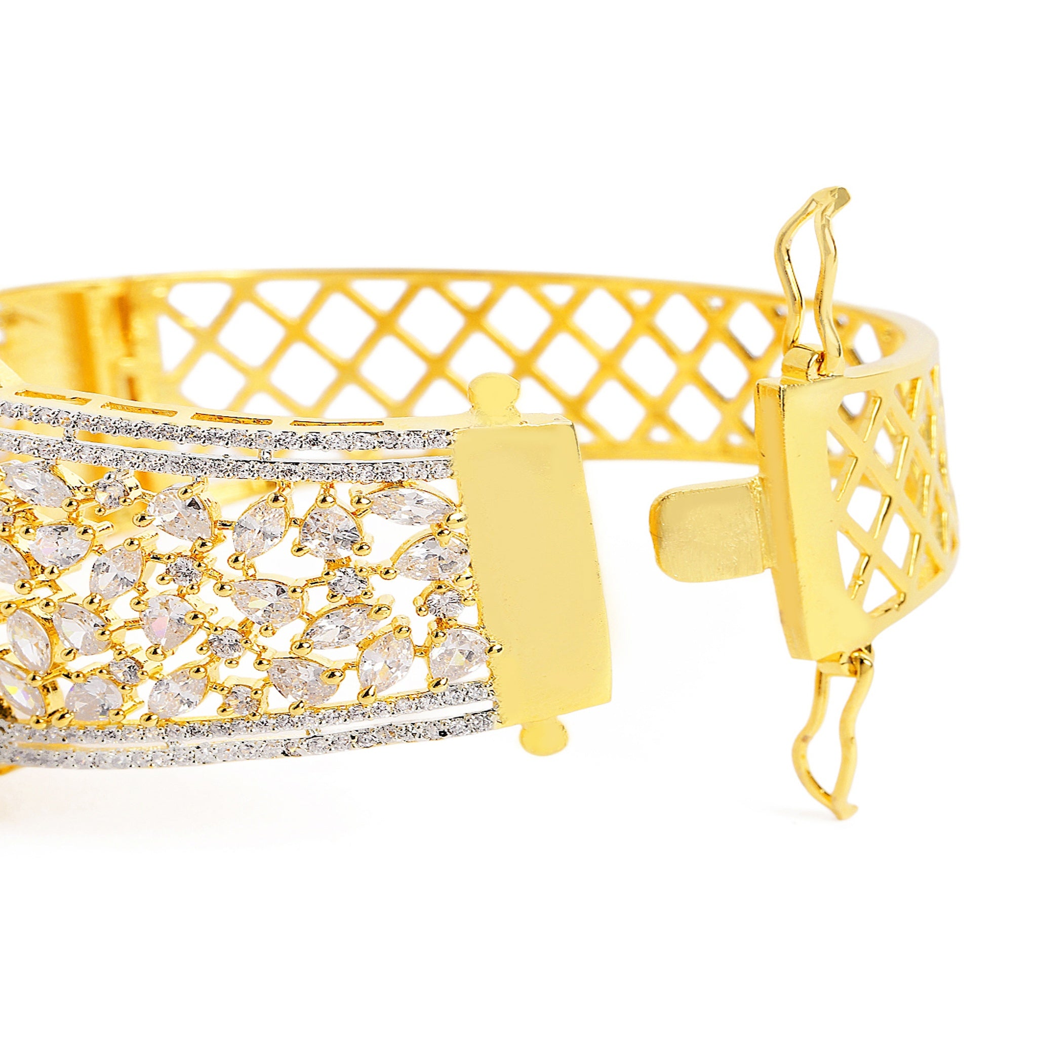 Women Cubic Zirconia Gold-Plated Kada Bracelet-2Tone