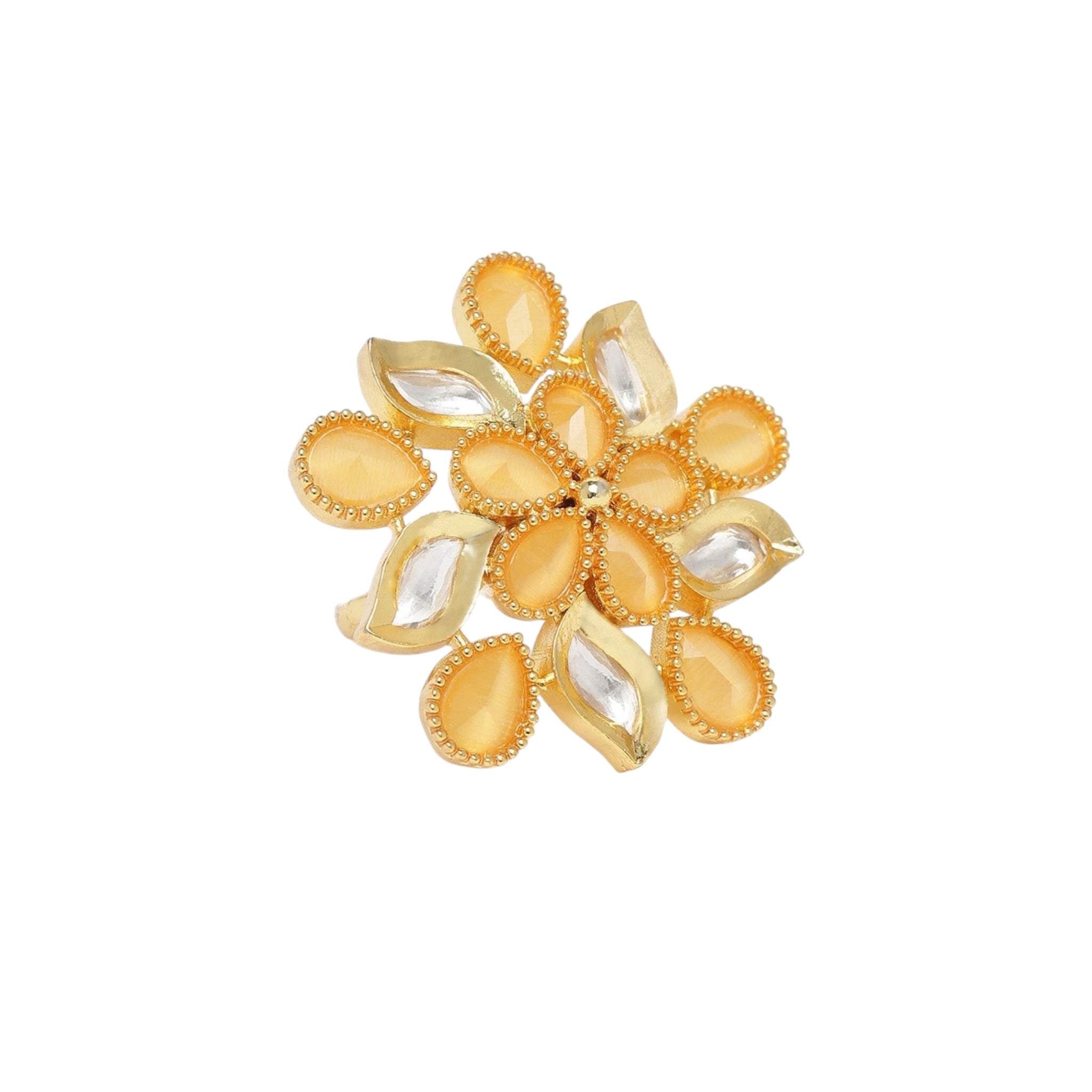 Lavish Giftz Gold-Plated Adjustable Kundan Handcrafted Orange Statement Finger Ring