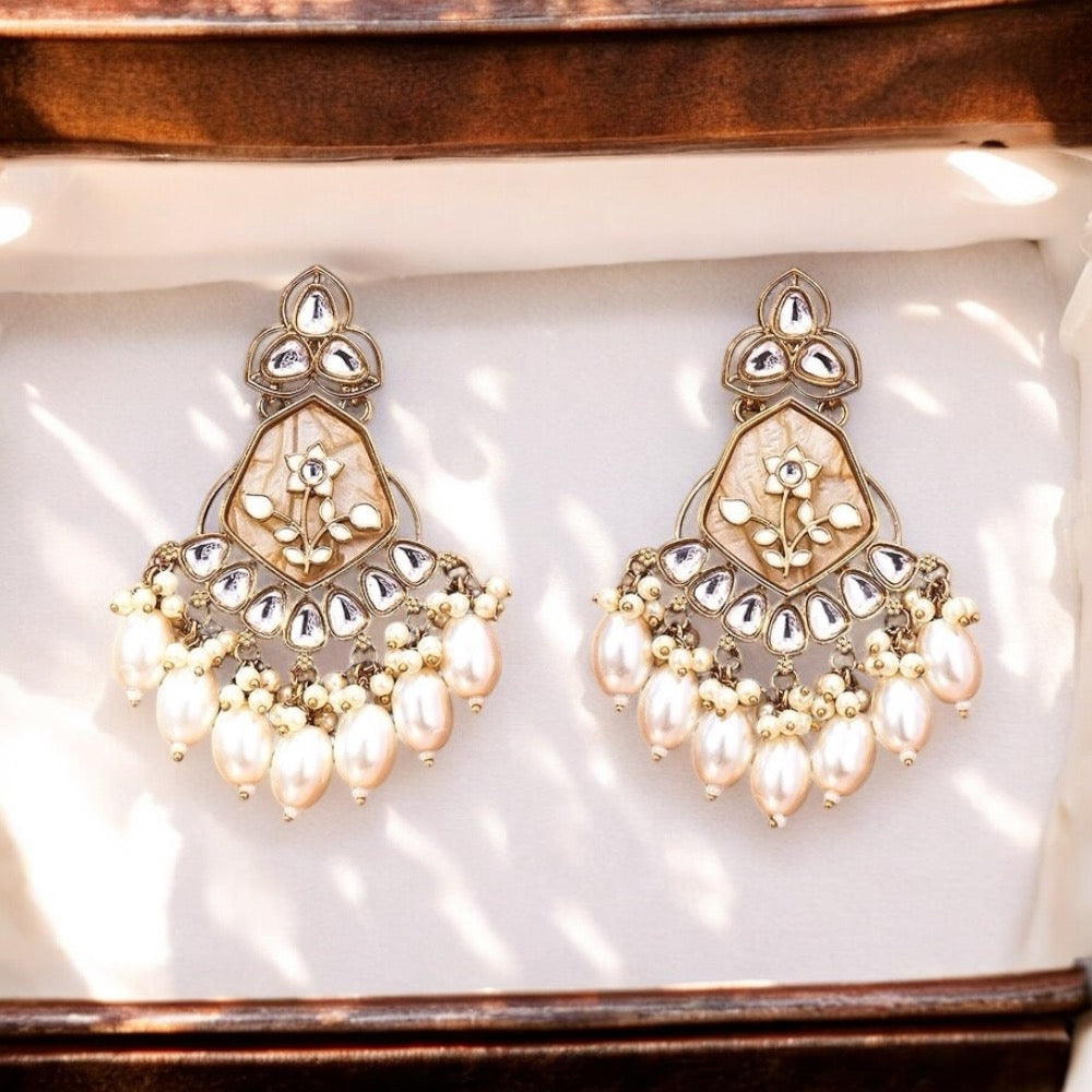 Lavish Giftz Gold Plated Indo Western Mother of Pearl Earring - White