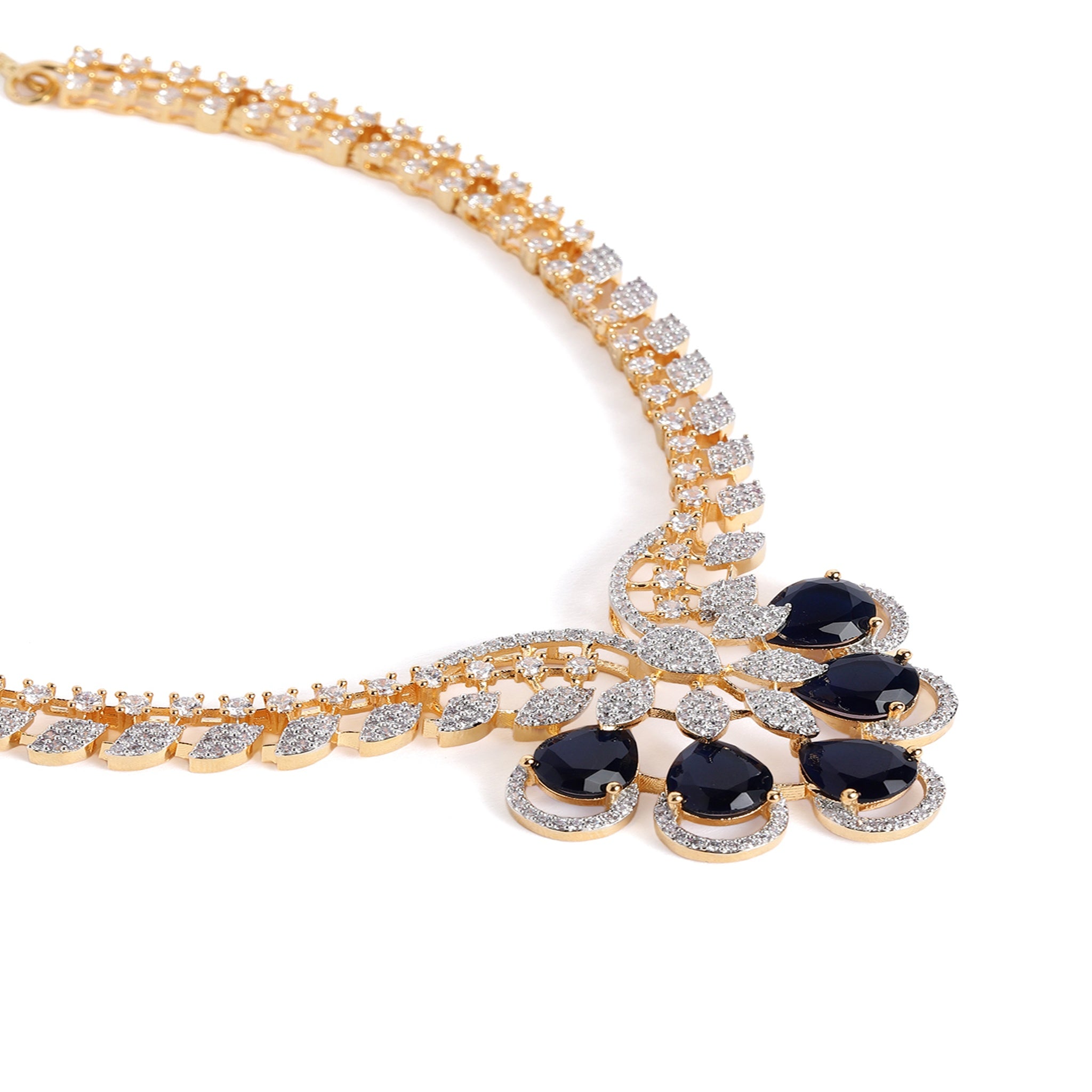Gold Plated White & Blue AD-Studded Jewellery Set