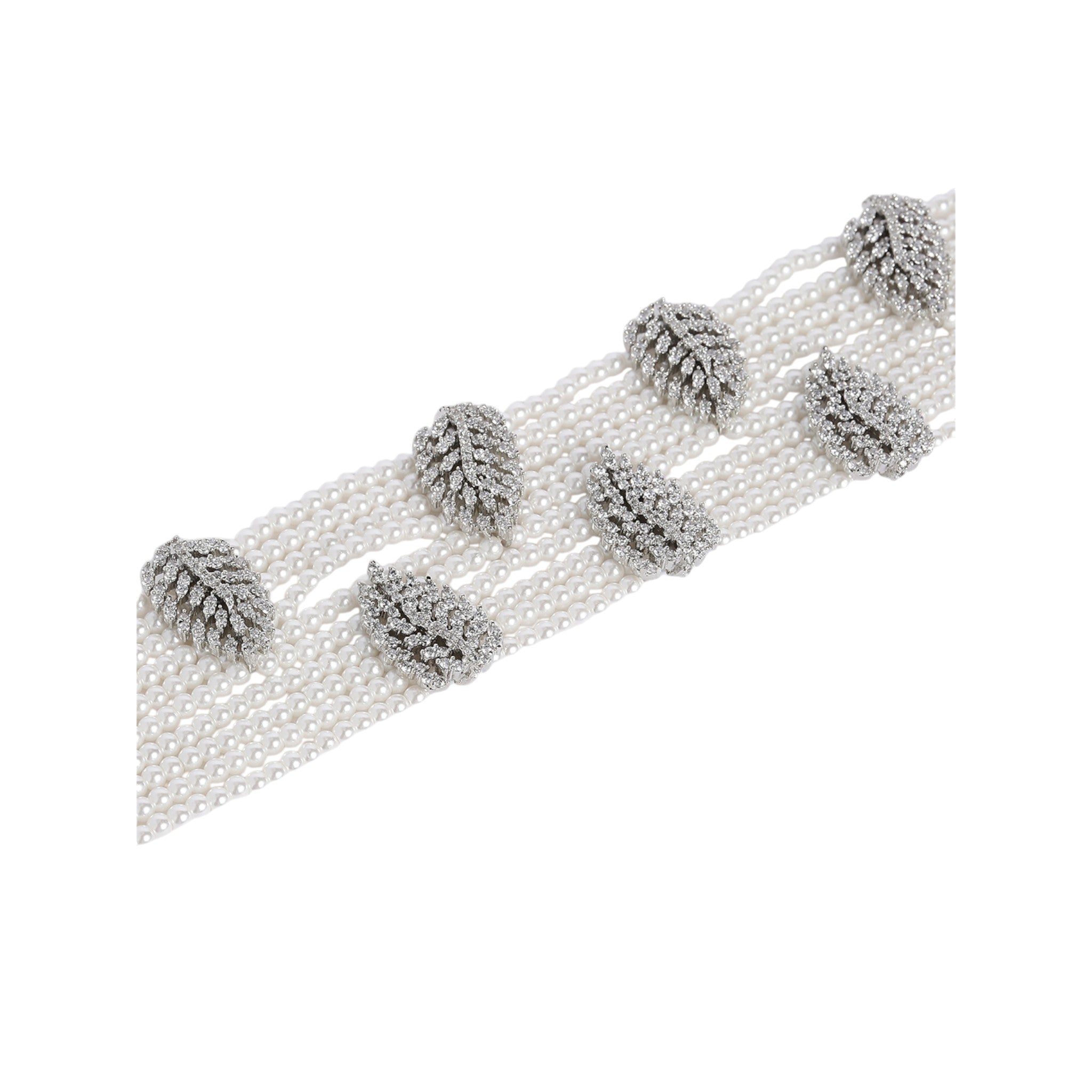 Rhodium-Plated White Choker AD-Studded Jewellery Set