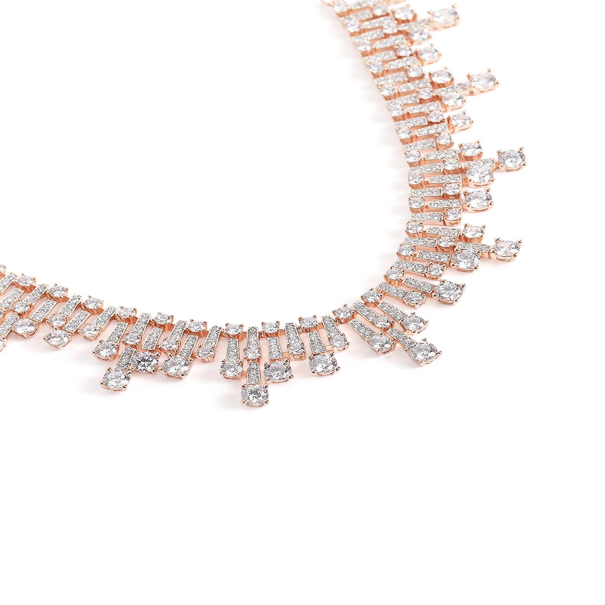 Rose Gold Plated White AD-Studded Jewellery Set