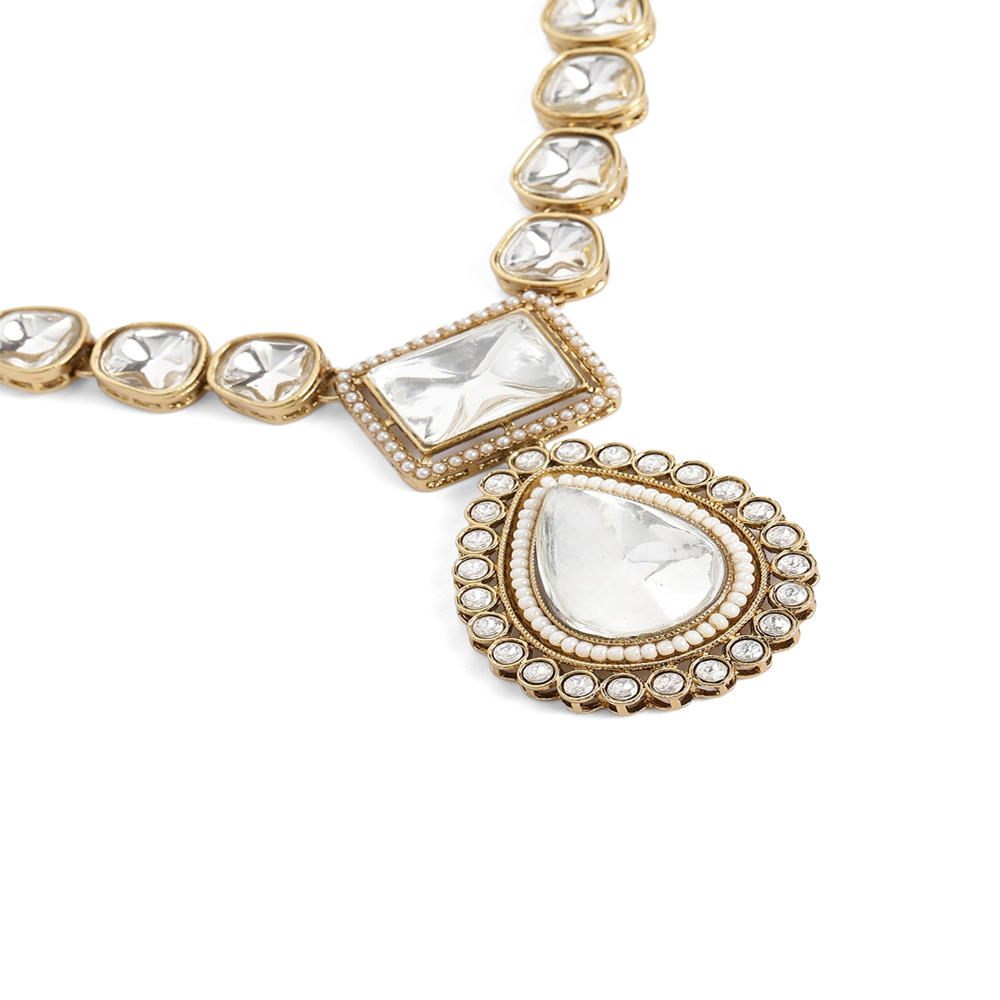 White Necklace Set With Antique Finish
