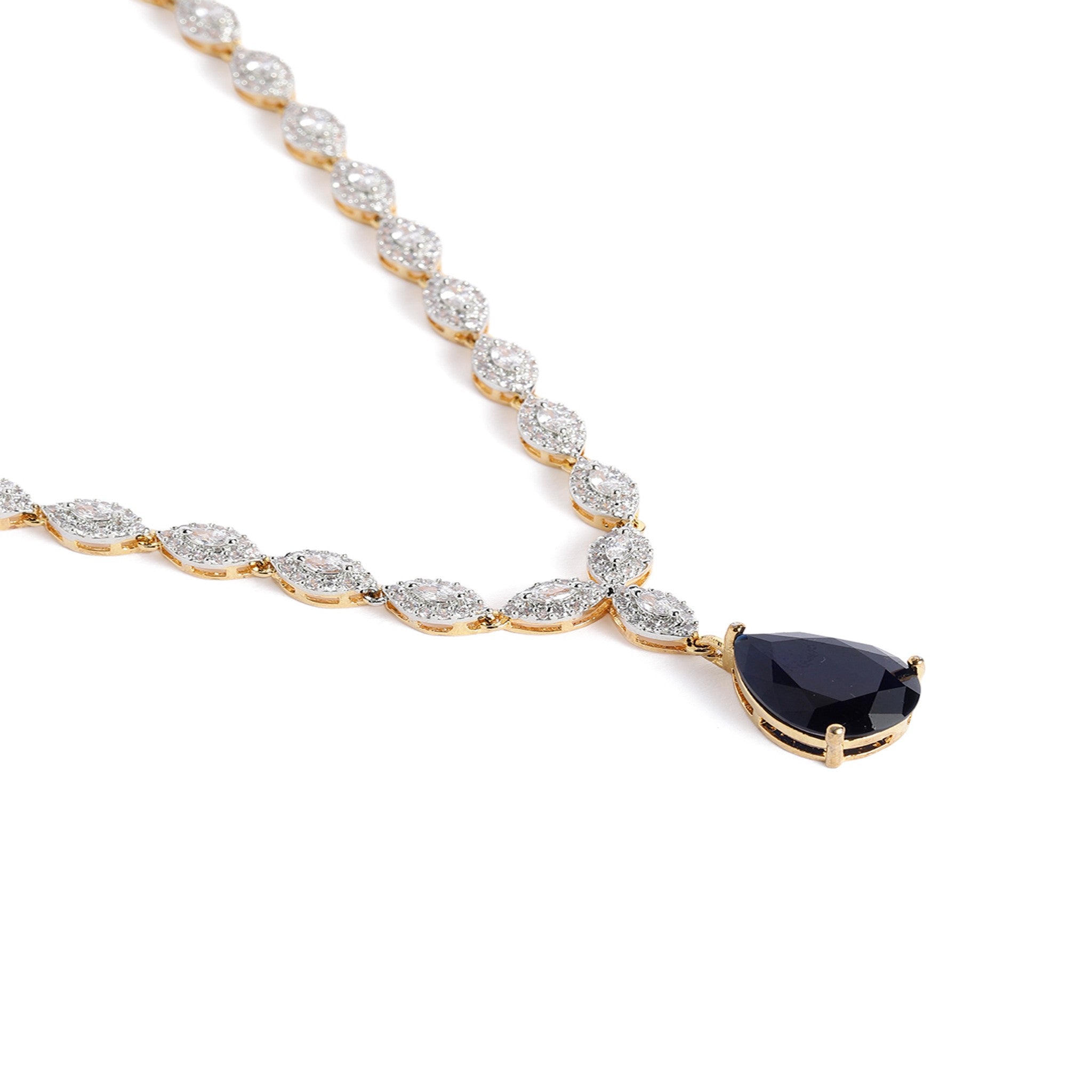 Gold Plated AD-Studded Navy Blue Jewellery Set