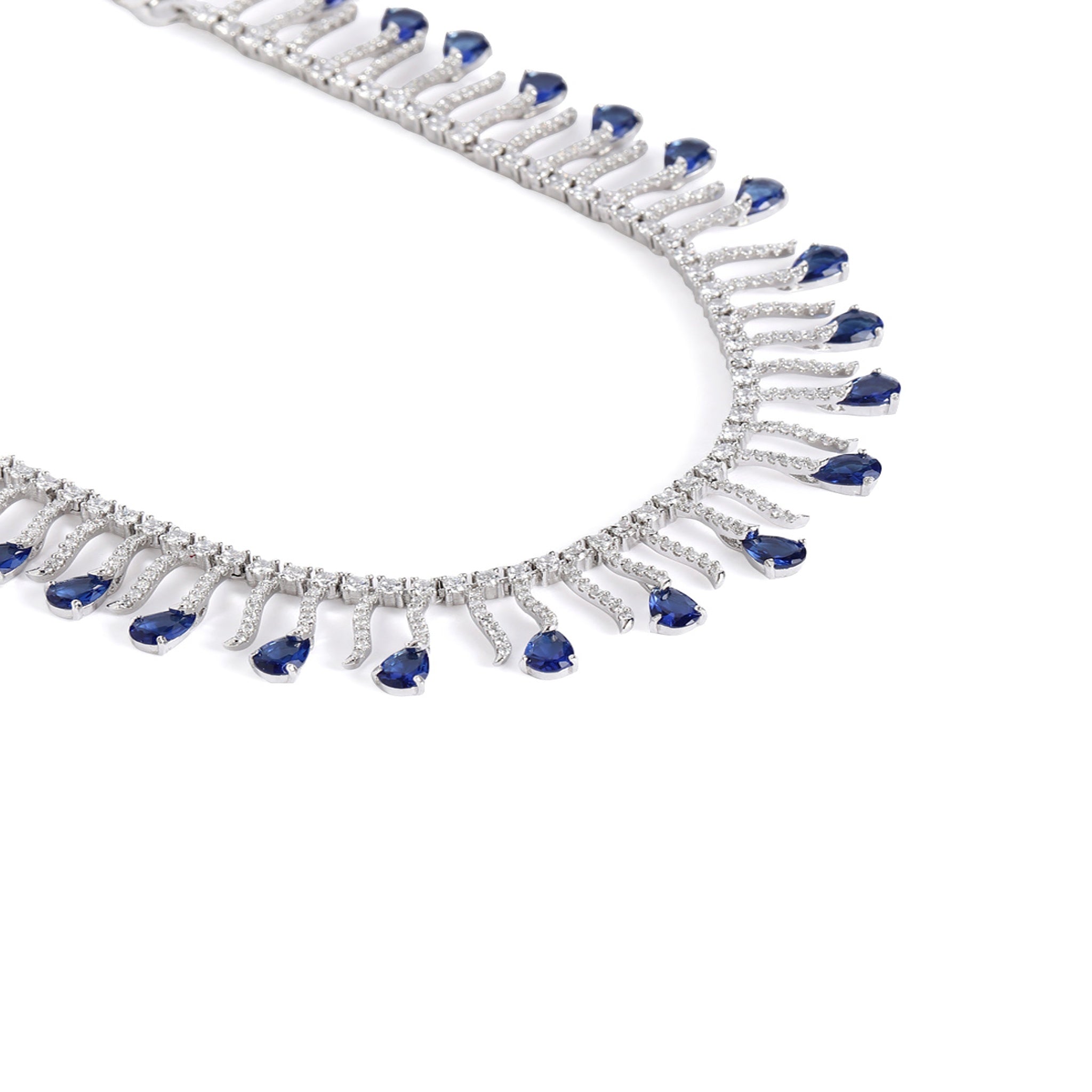 Rhodium-Plated White & Blue AD-Studded Jewellery Set