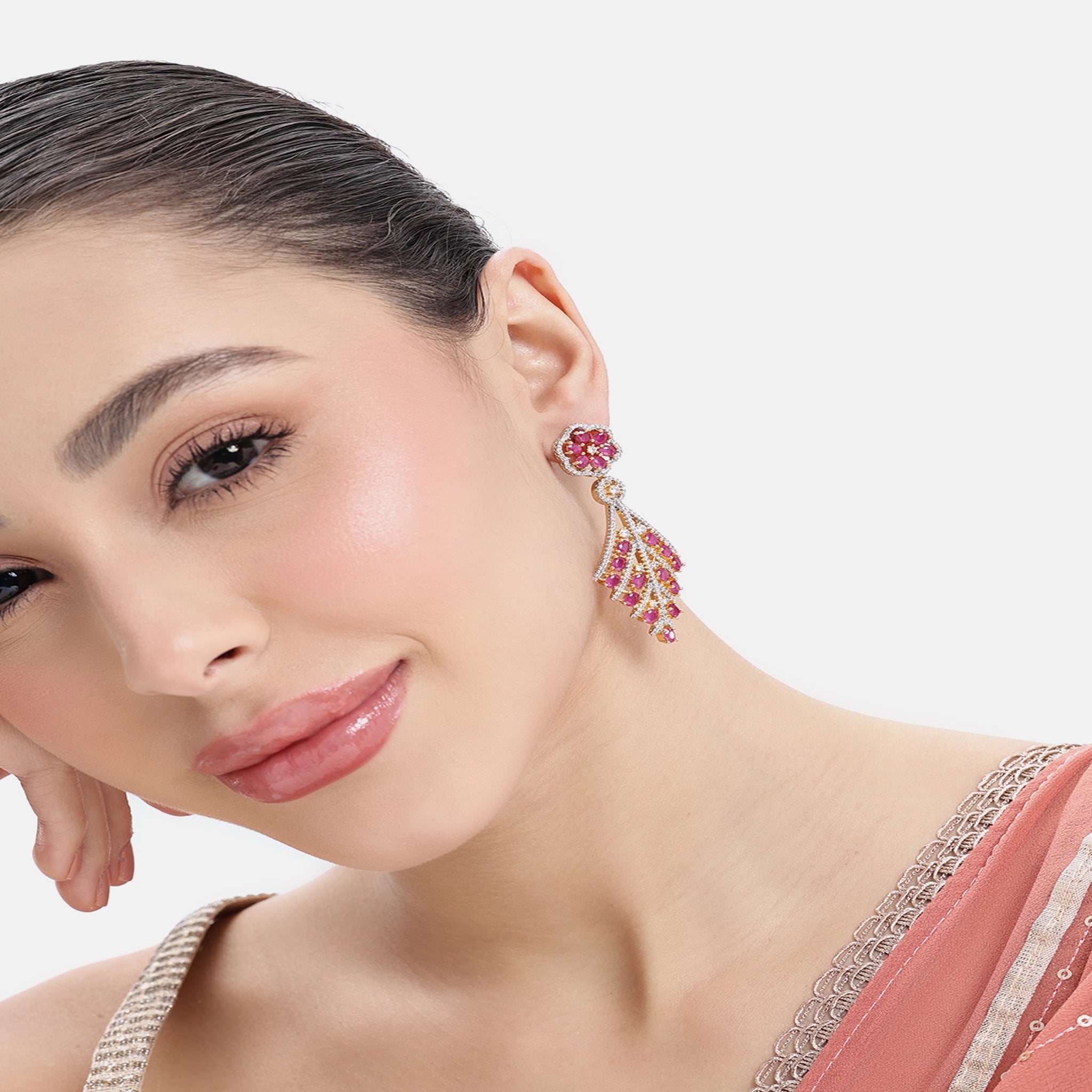 Gold-Plated Ruby Classic Drop Earrings