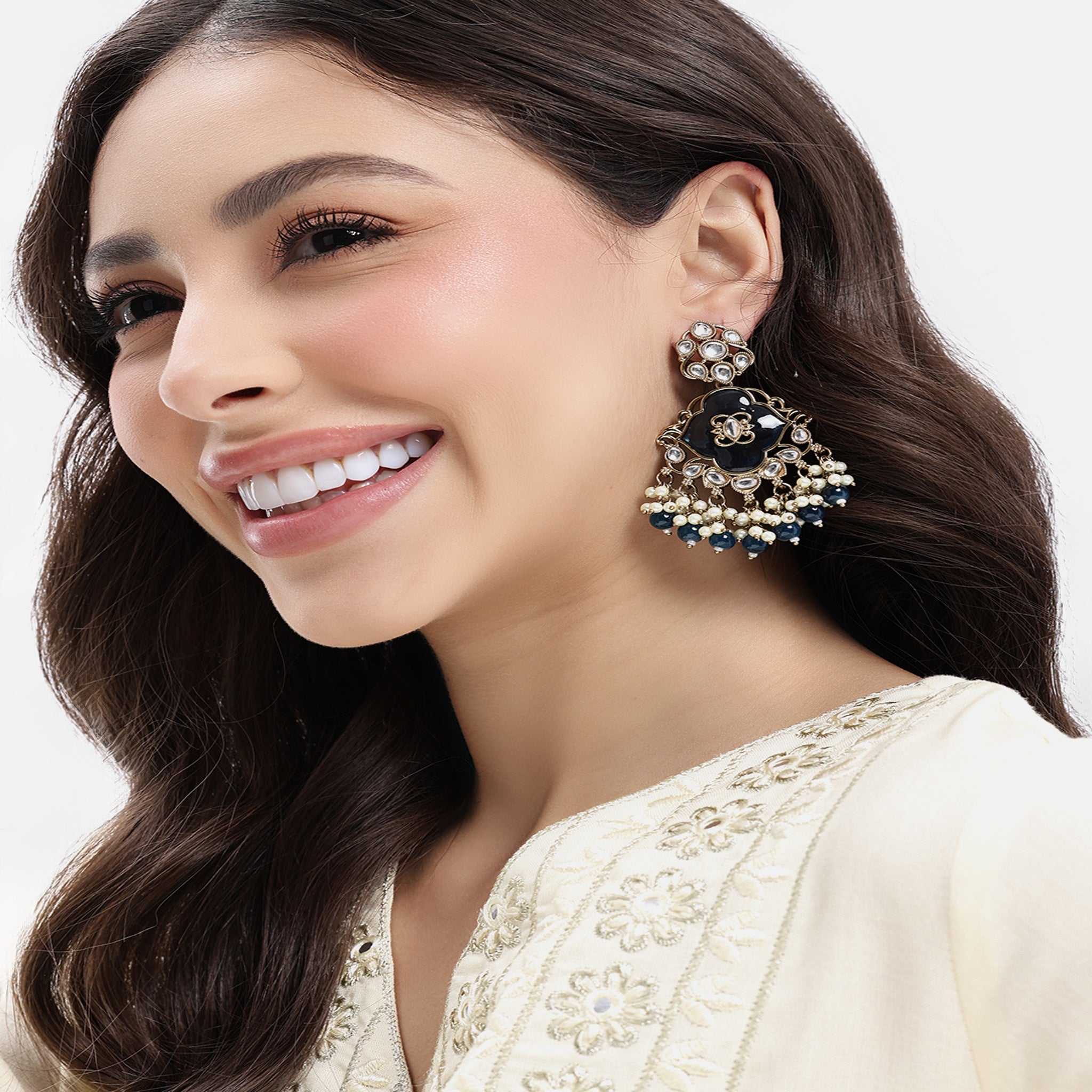 Gold Plated Peacock Blue Classic Earrings